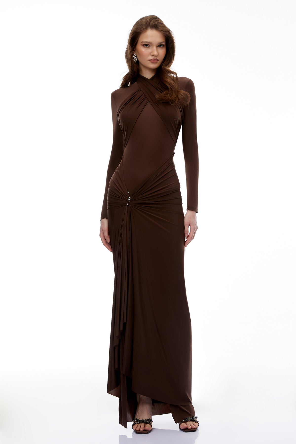 Lena Chocolate Brown Cross Front Maxi Dress (Final Sale)