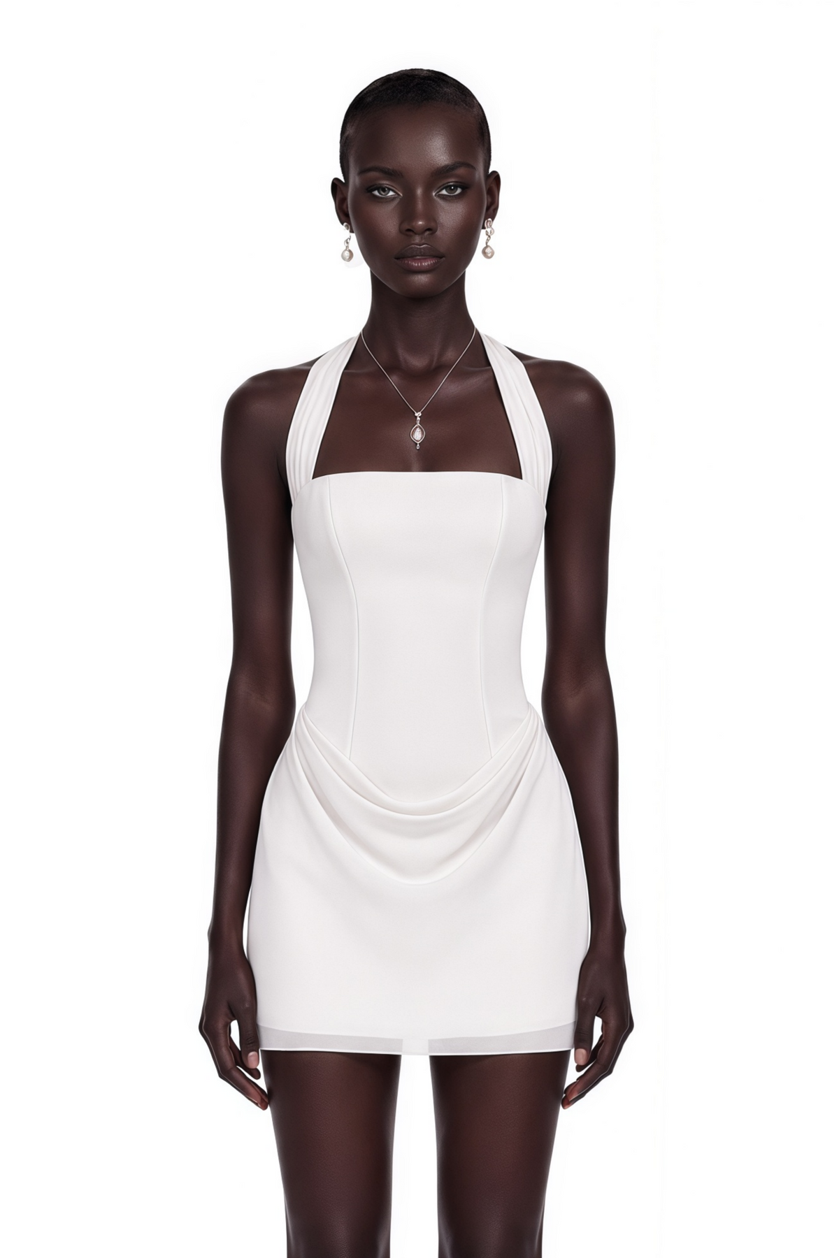 Lenka Cream Halterneck Draped Mini Dress