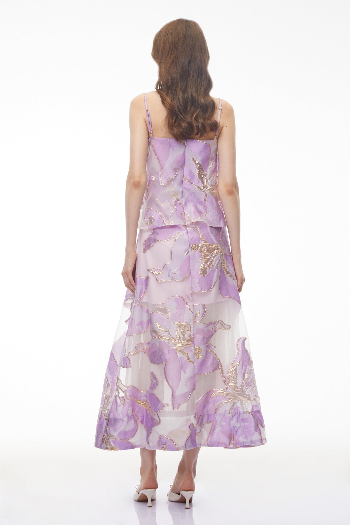 Lídia Purple Floral Print Tiered Maxi Dress