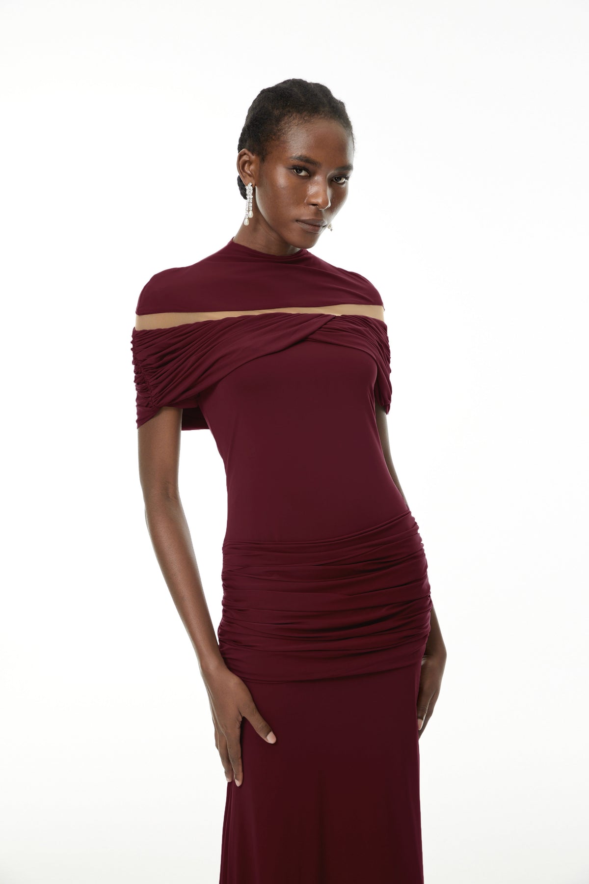 Lise Burgundy Ruched Maxi Dress with Cut-Outs (Final Sale)