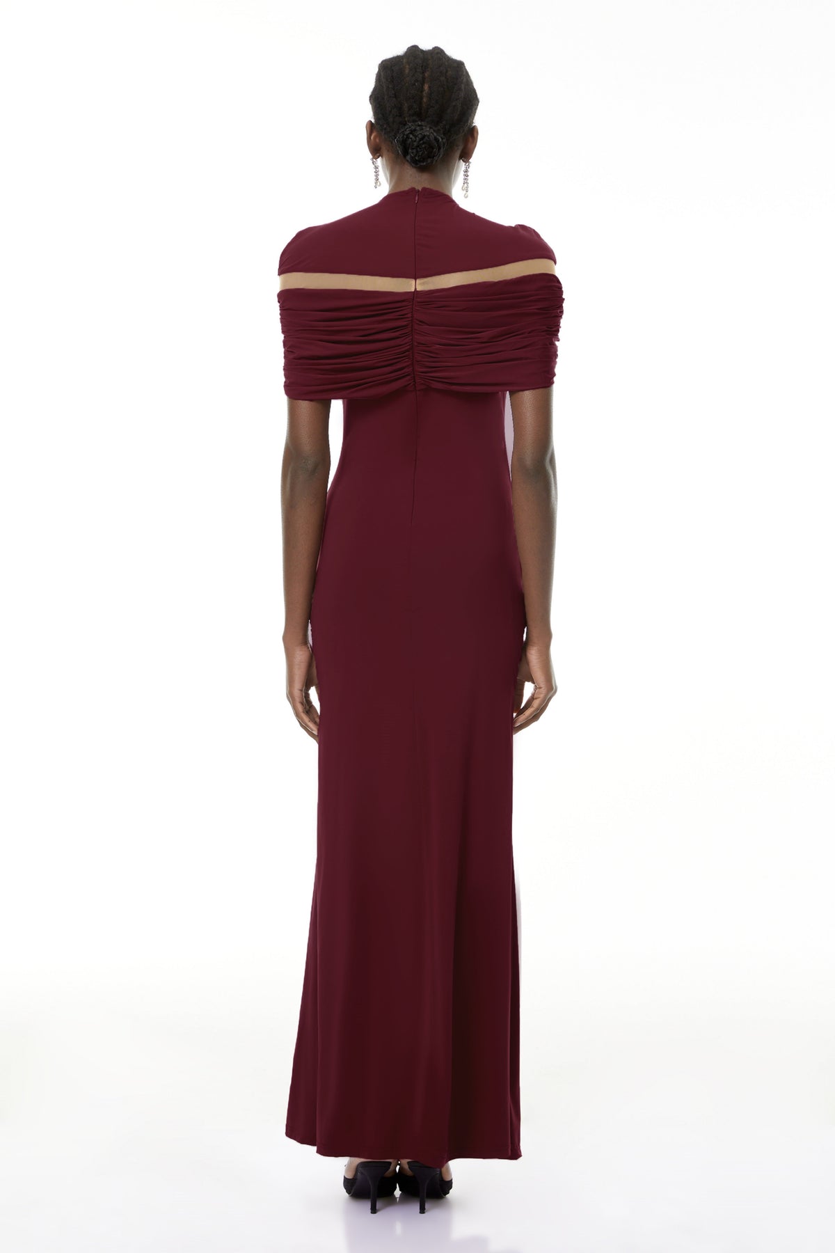 Lise Burgundy Ruched Maxi Dress with Cut-Outs (Final Sale)