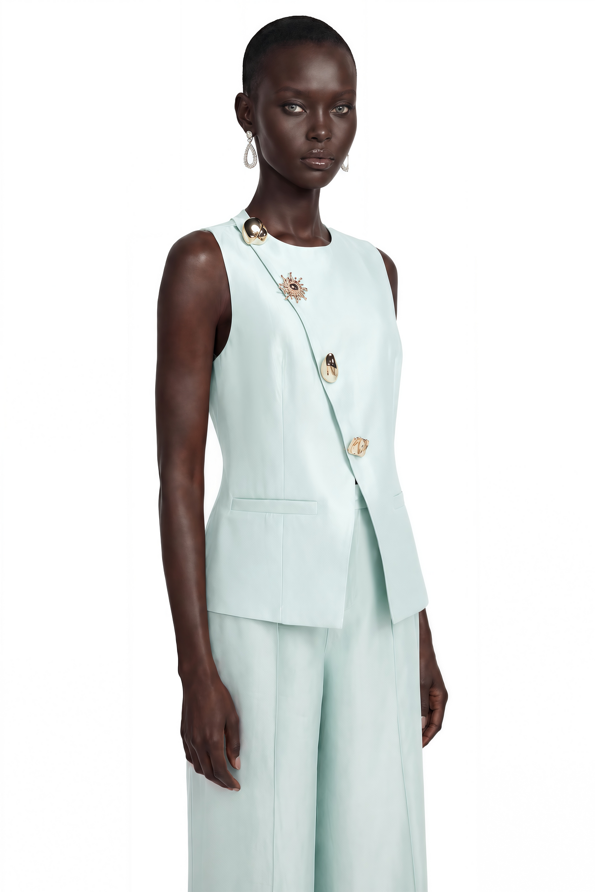 Lorraine Taupe Tailored Vest & Trousers Set with Metal Brooch