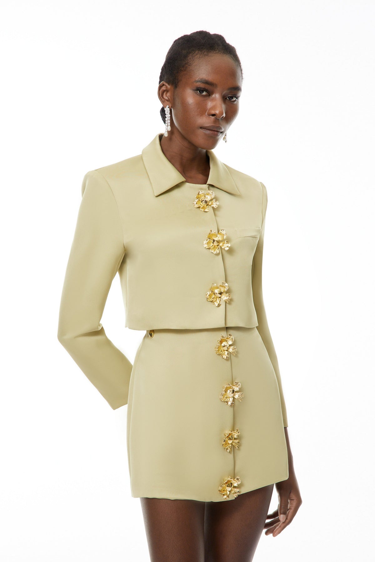 Lovisa Green Decroative Button Shirt & Skirt Set