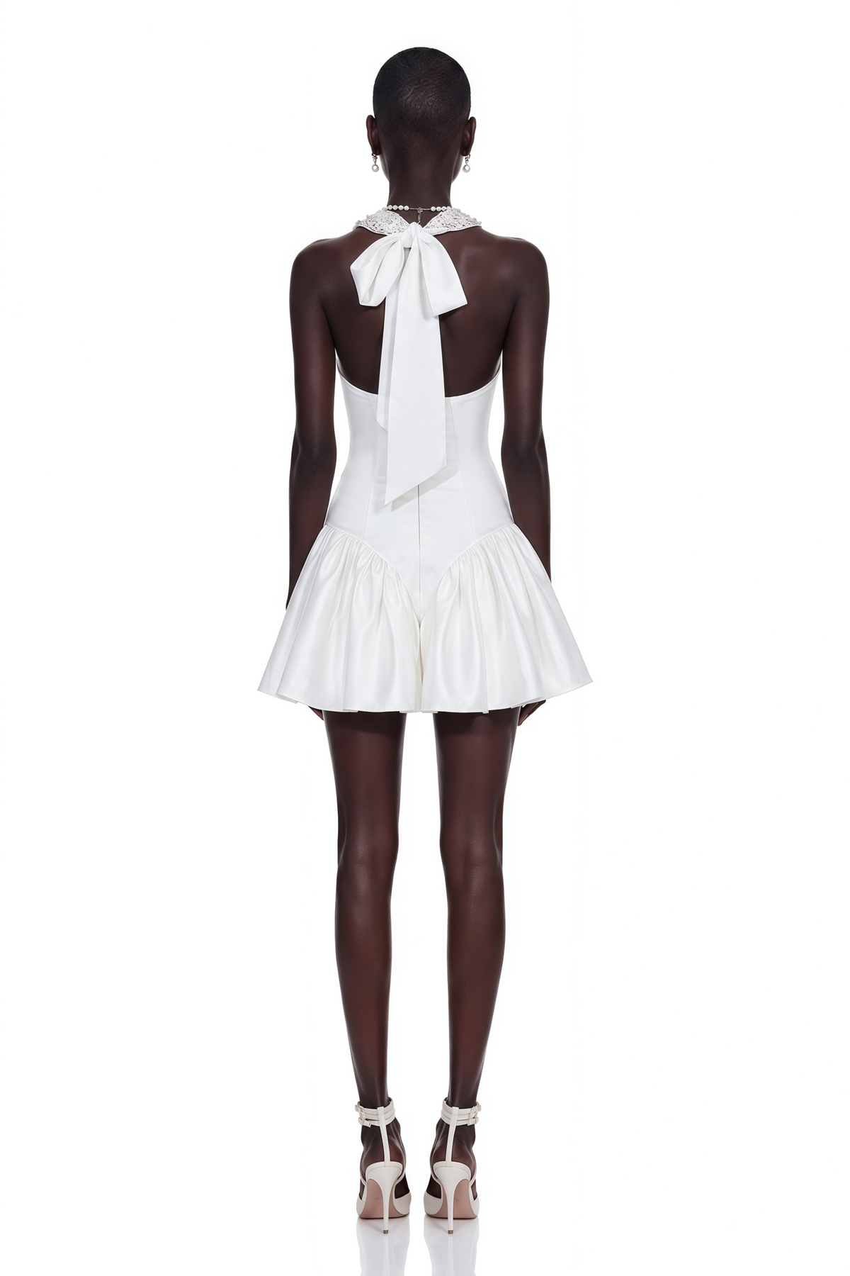 Lucie White Halterneck Mini Dress with Crystal Trim