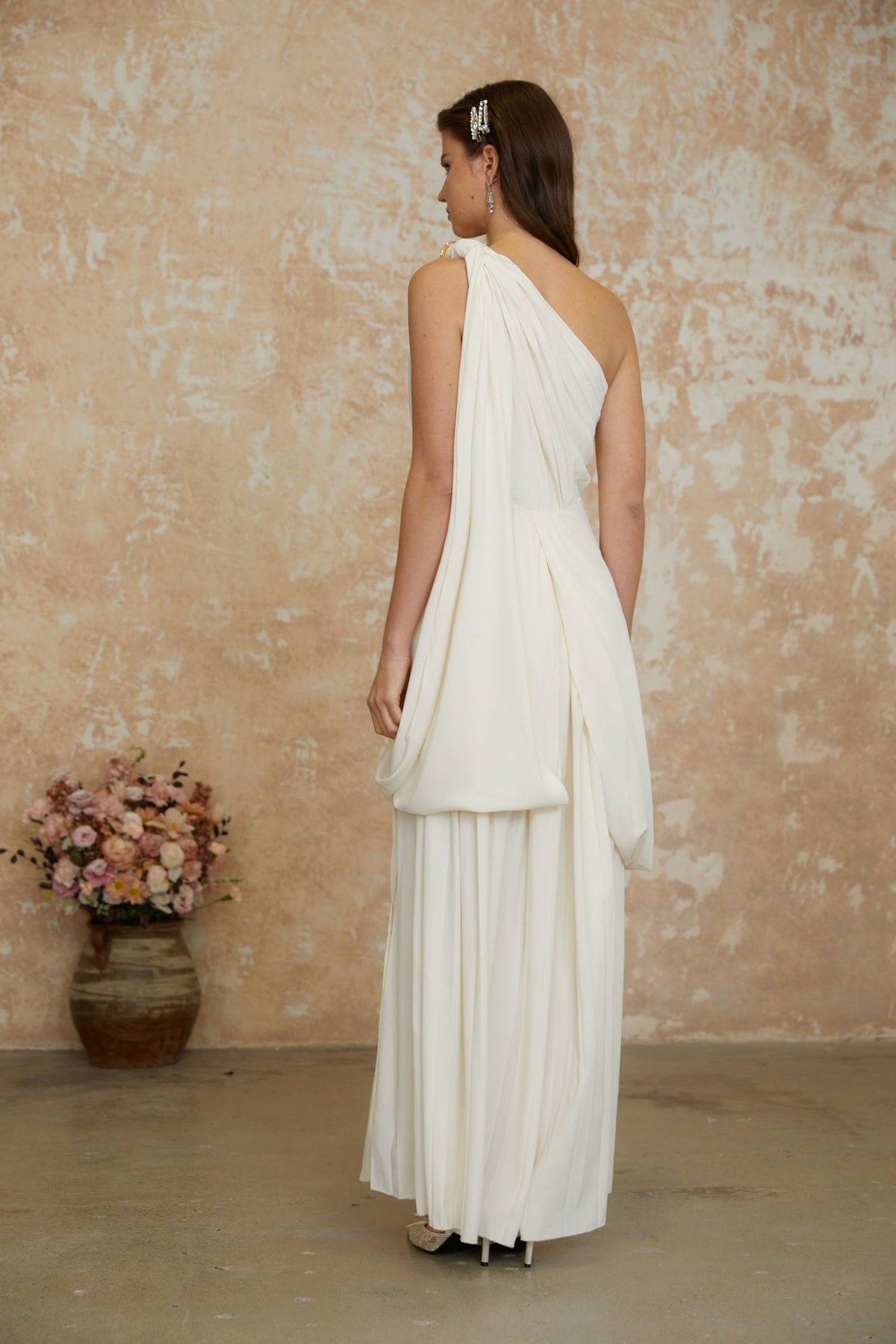 Lyric White Twist High Slit Ruched Maxi Dress (Final Sale-US Only)