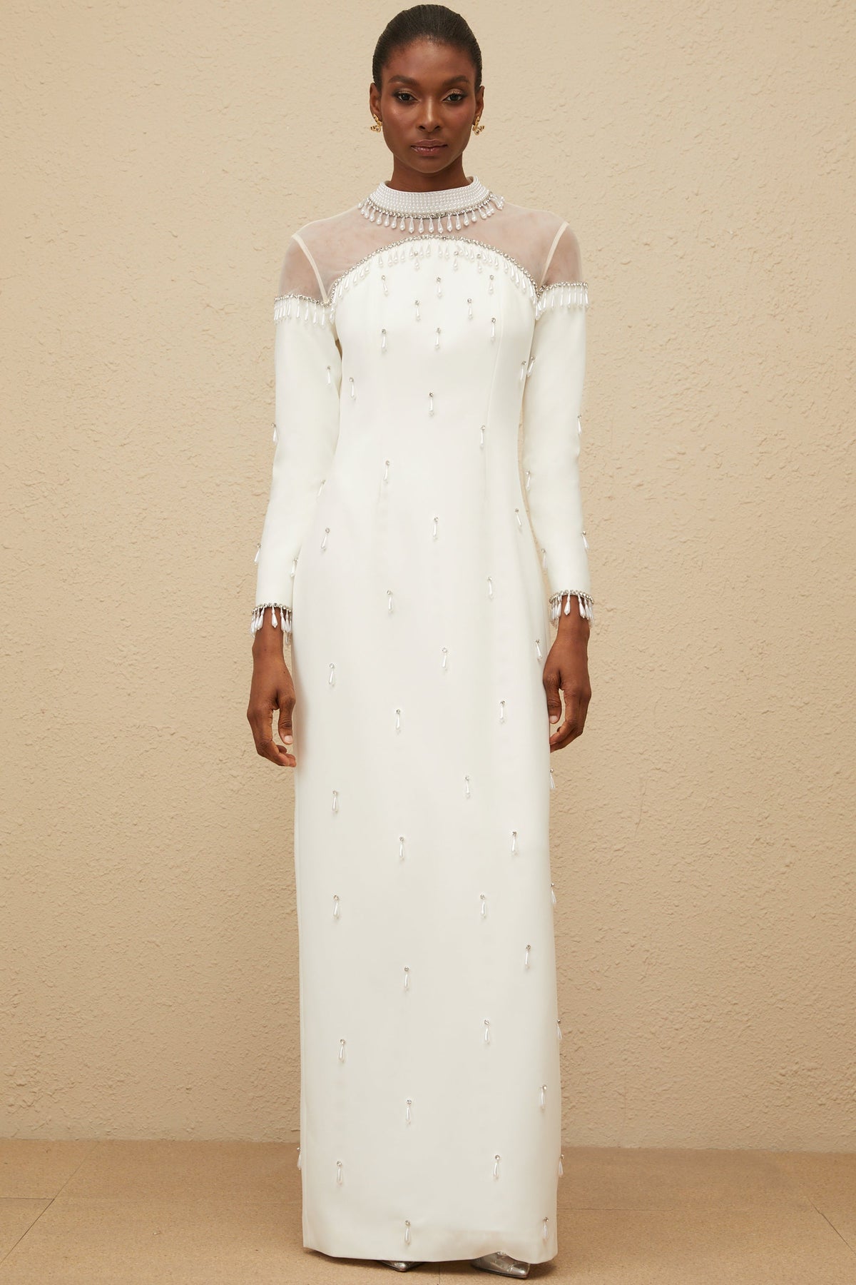 Céline White Embellished Evening Maxi Gown (Final Sale)