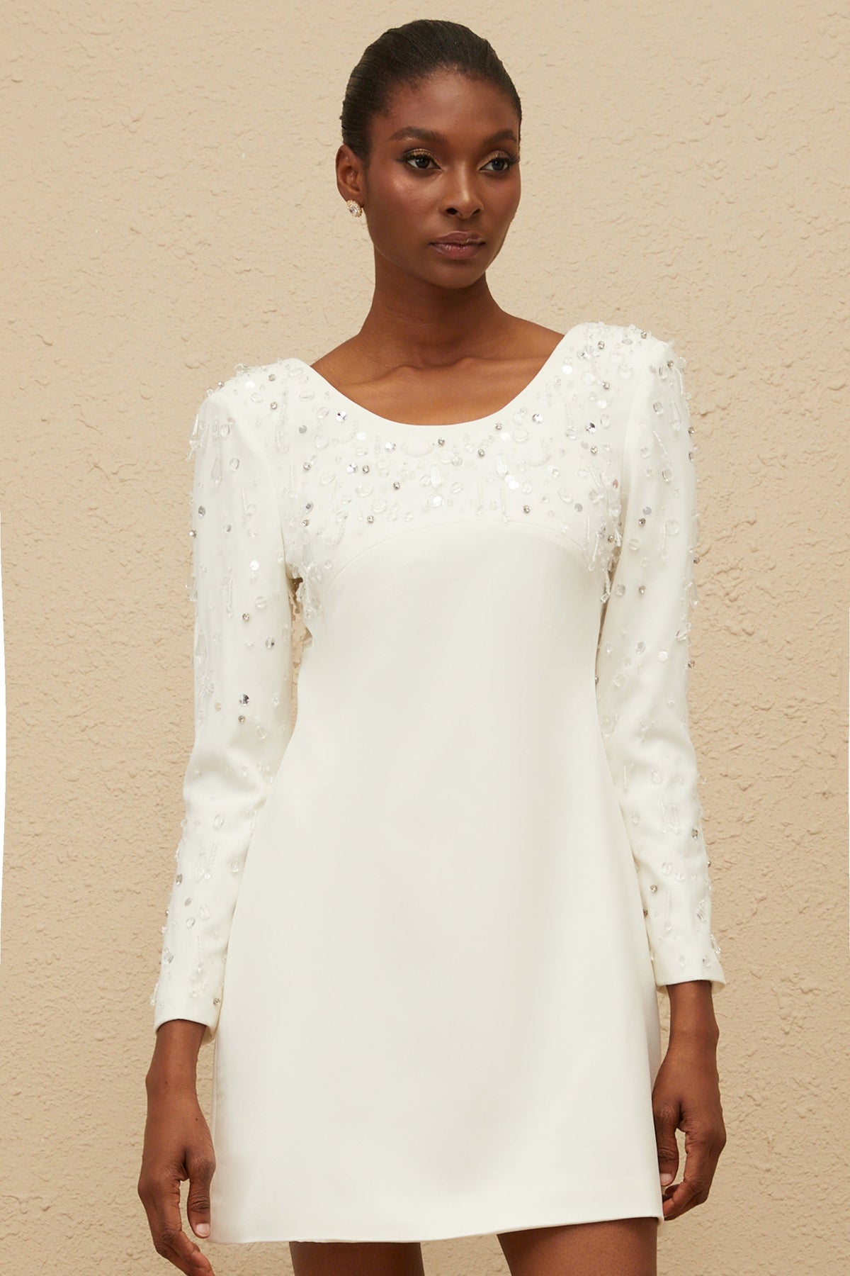 Aurore White Embellished A-line Mini Dress