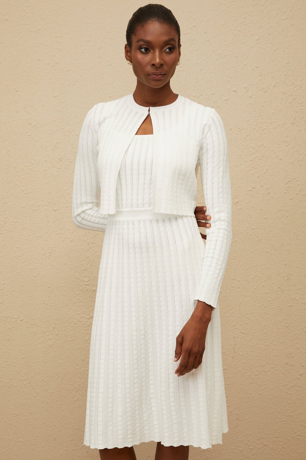 Clémence White Ribbed Knit Cardigan