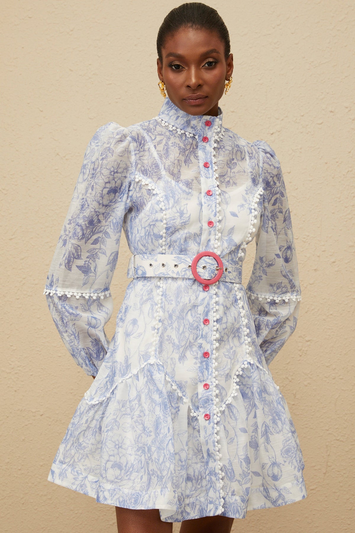 Eléonore Blue Flared Floral Print Mini Dress
