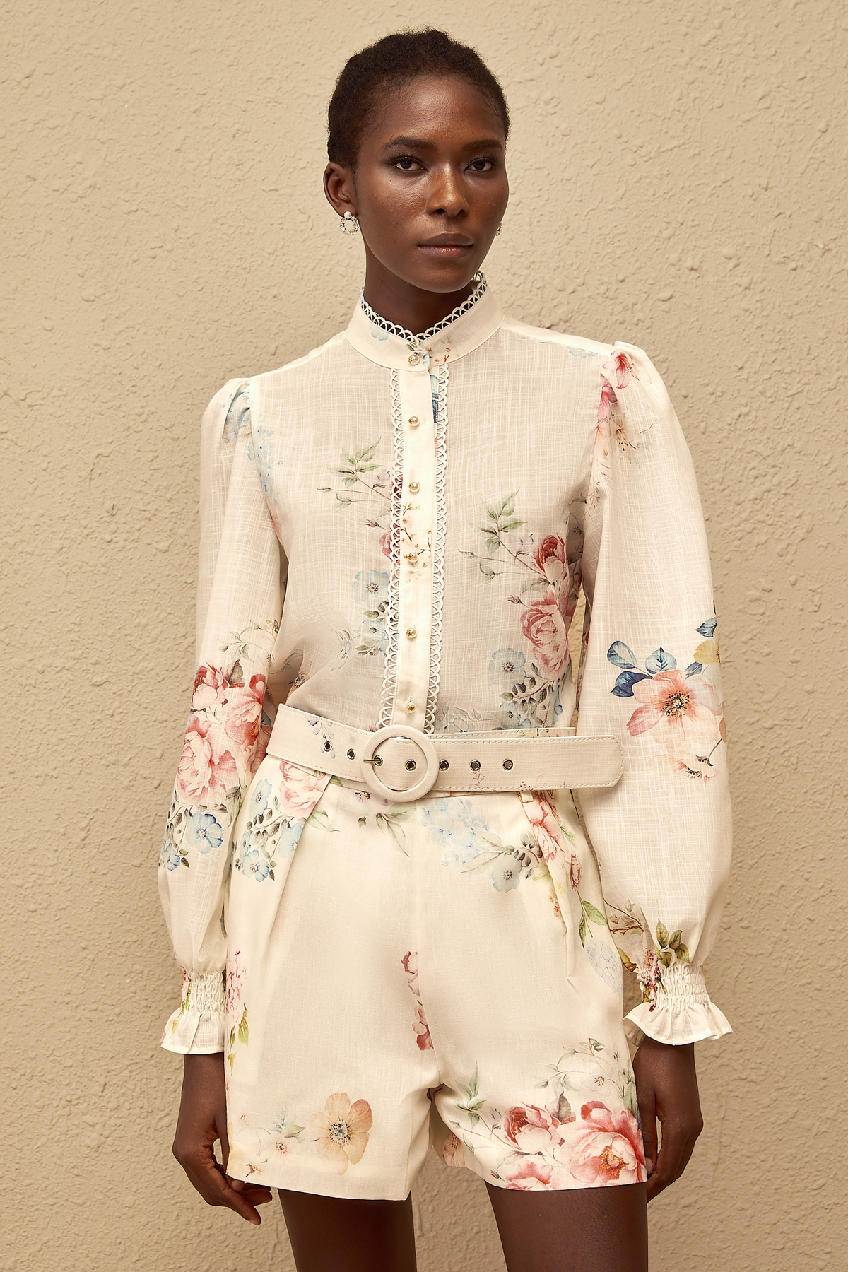 Ambre White Floral Print Shirt & Shorts Set