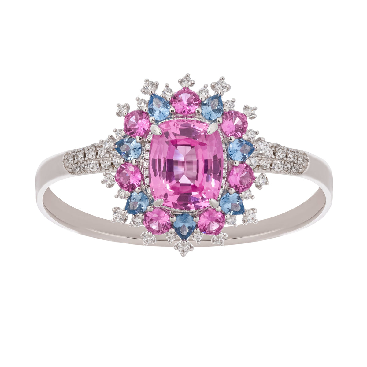 Révérence Pink Halo-Set Zircon Gemstone Sterling Silver Ring