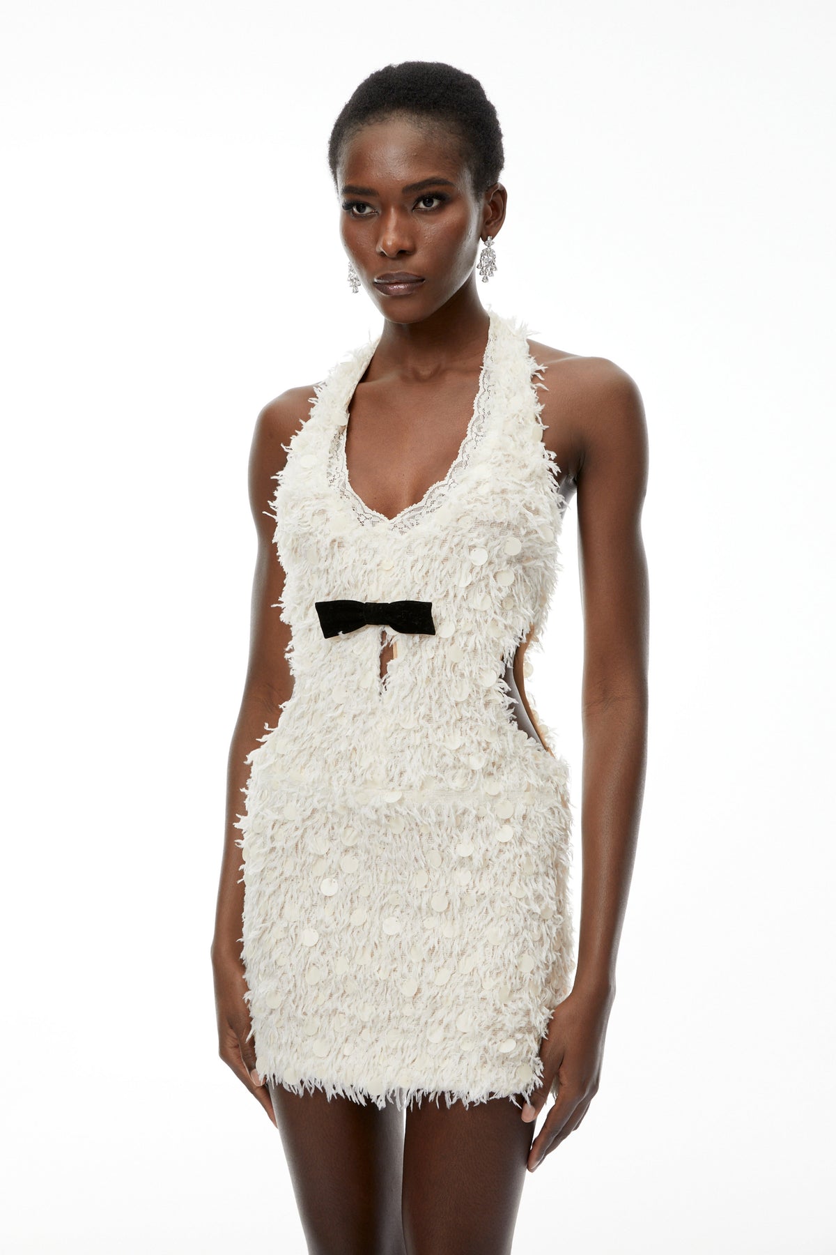 Maite Neutral Halterneck Mini Dress with Fringe (Final Sale)