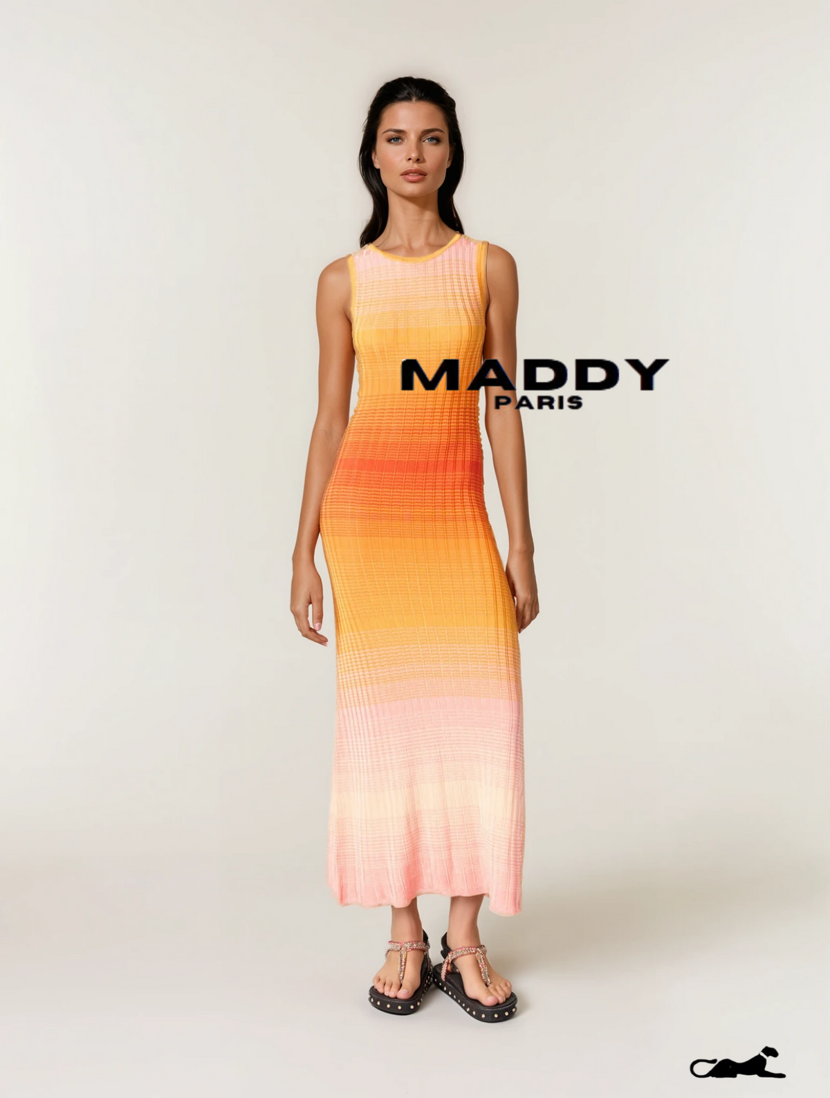 ANDREA  Gradient Knitted Maxi Dress Tie-dye  - Orange