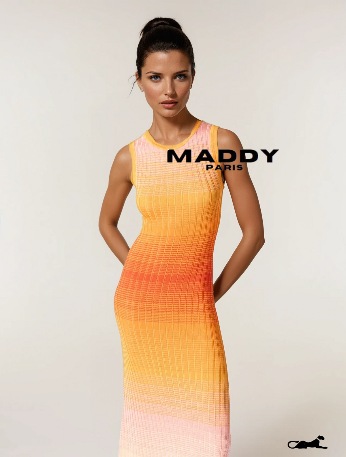 ANDREA  Gradient Knitted Maxi Dress Tie-dye  - Orange
