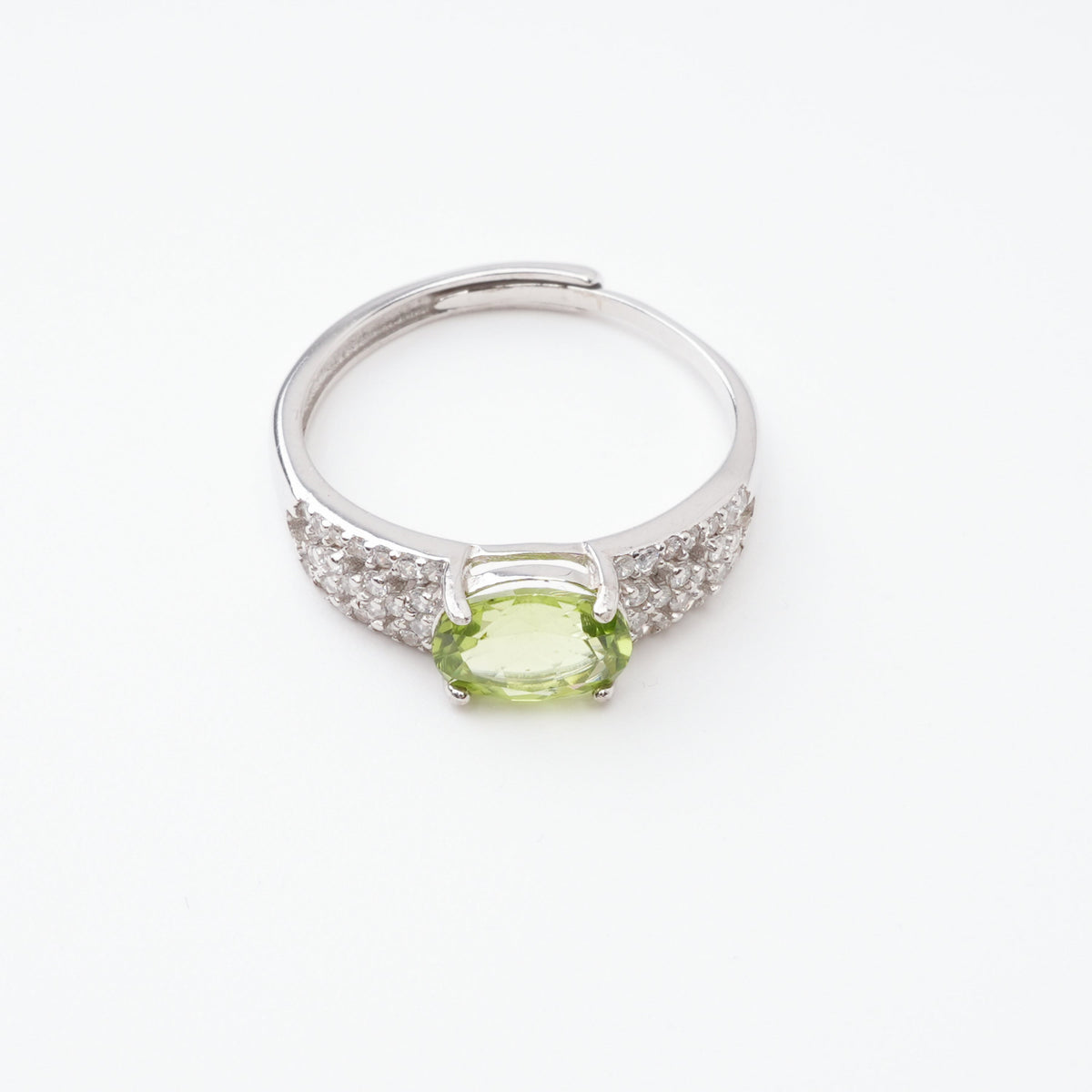 Manon Green Peridot Oval Cut Pavé Crystal Sterling Silver Ring