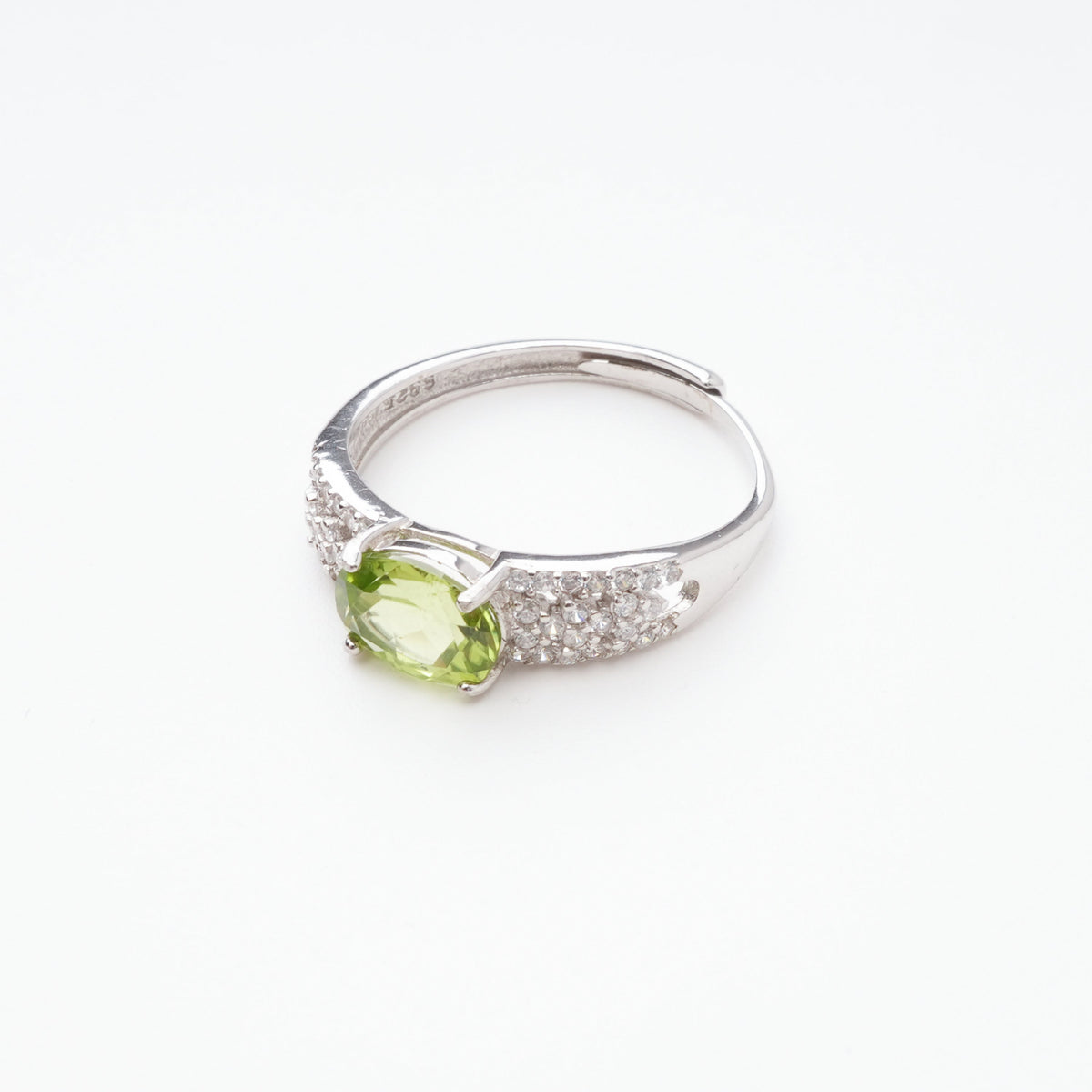 Manon Green Peridot Oval Cut Pavé Crystal Sterling Silver Ring