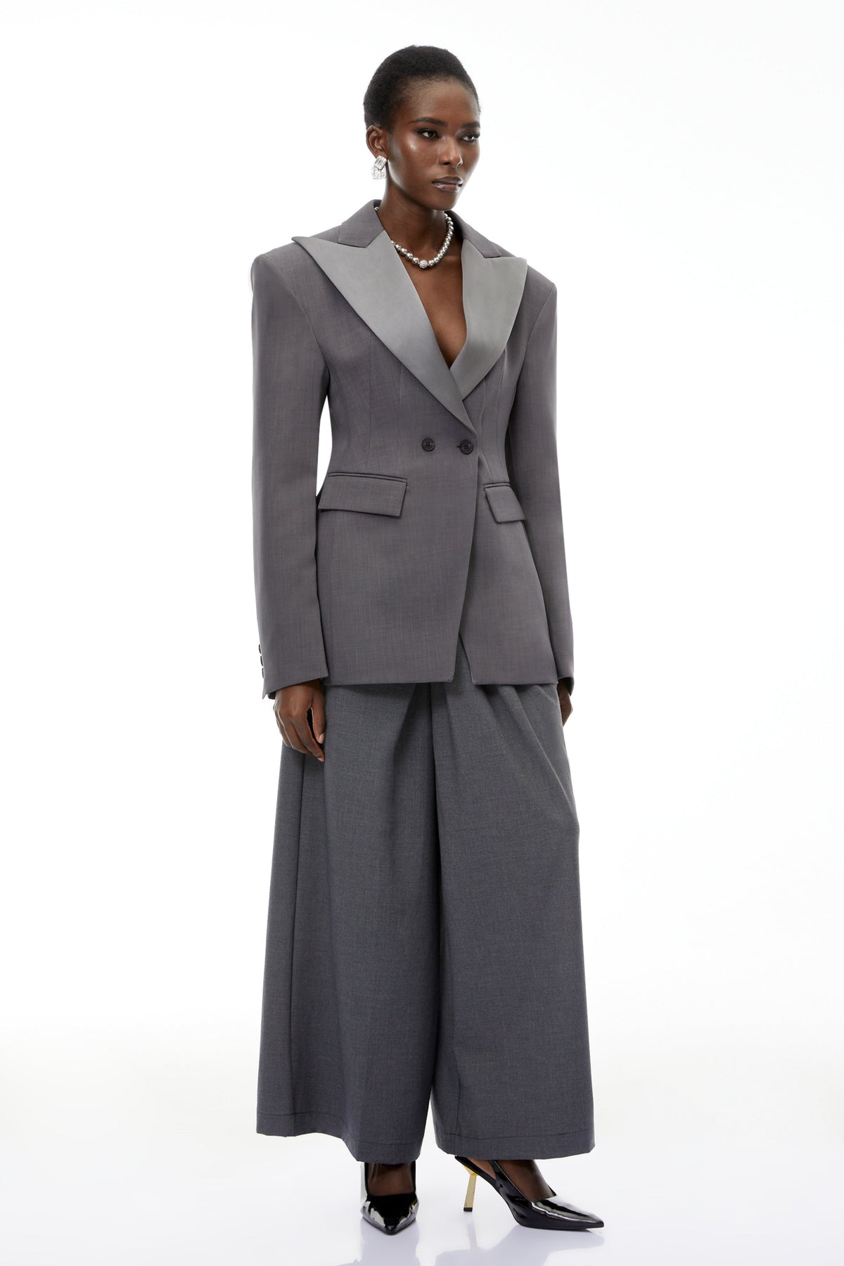 Marcellus Grey Peak Lapels Blazer