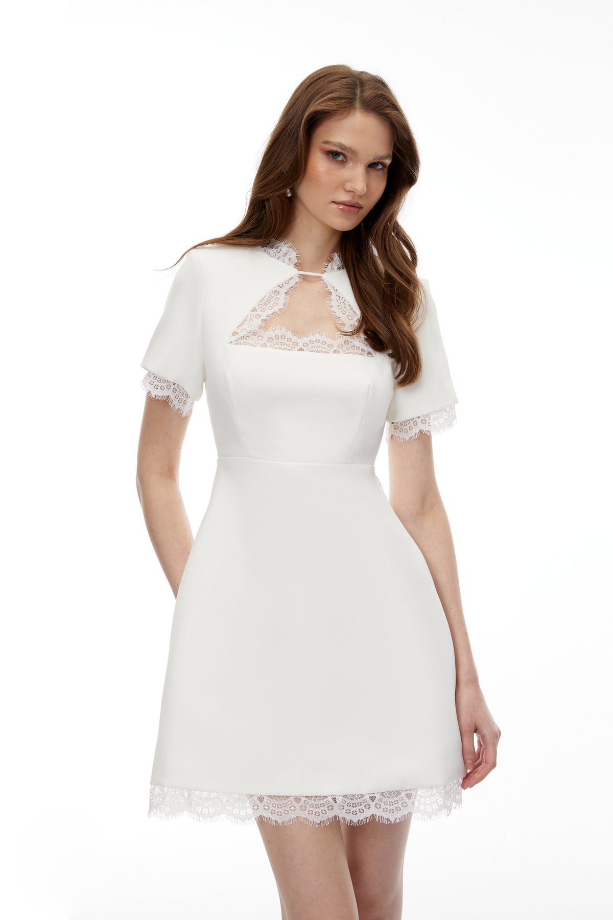 Marcellus White Floral Lace Mini Dress with Cut-Outs