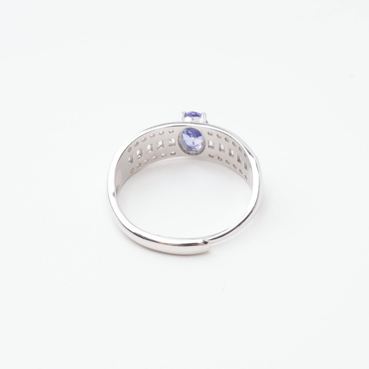 Margot Blue Tanzanite Oval Cut Baguette Pavé Crystal Sterling Silver Ring