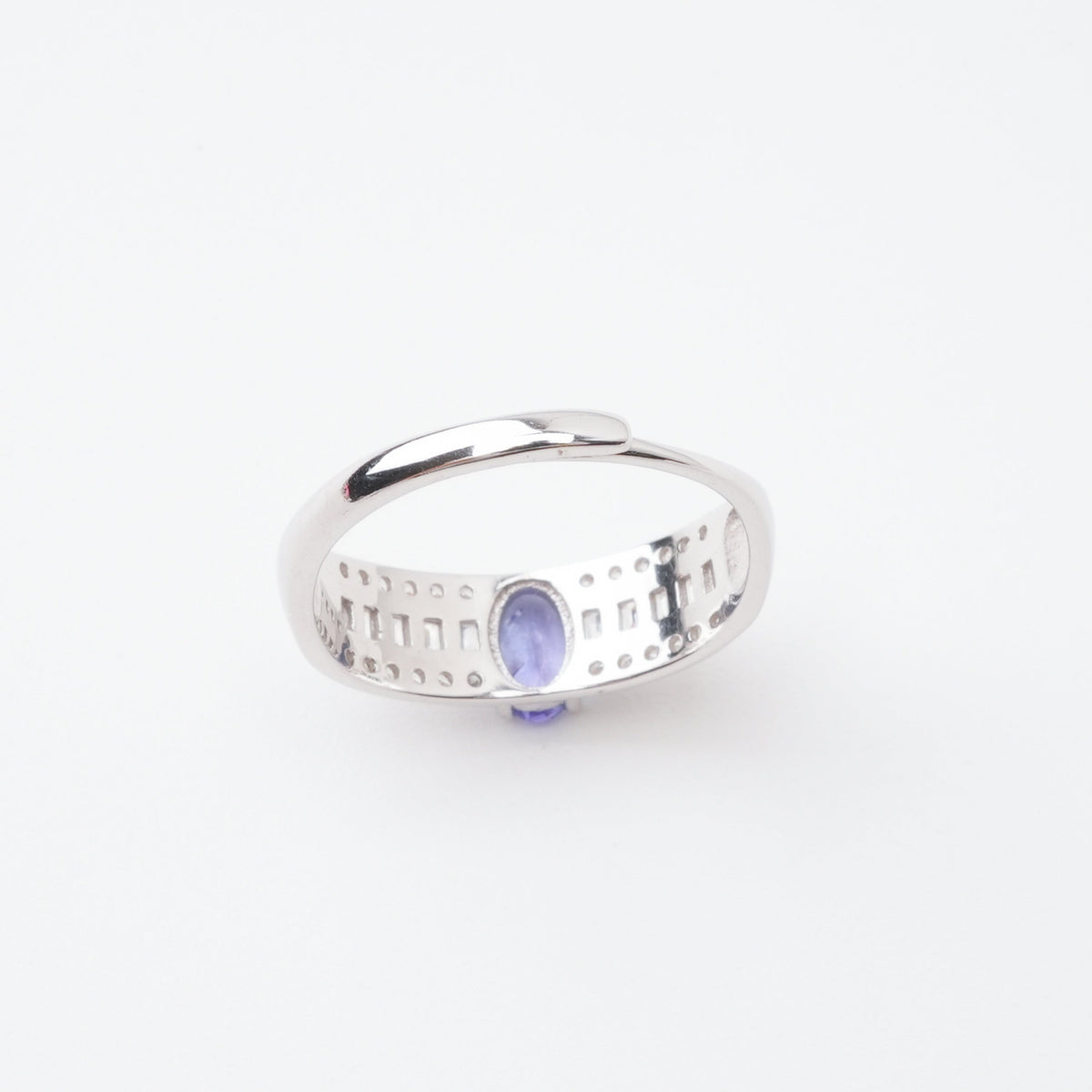Margot Blue Tanzanite Oval Cut Baguette Pavé Crystal Sterling Silver Ring