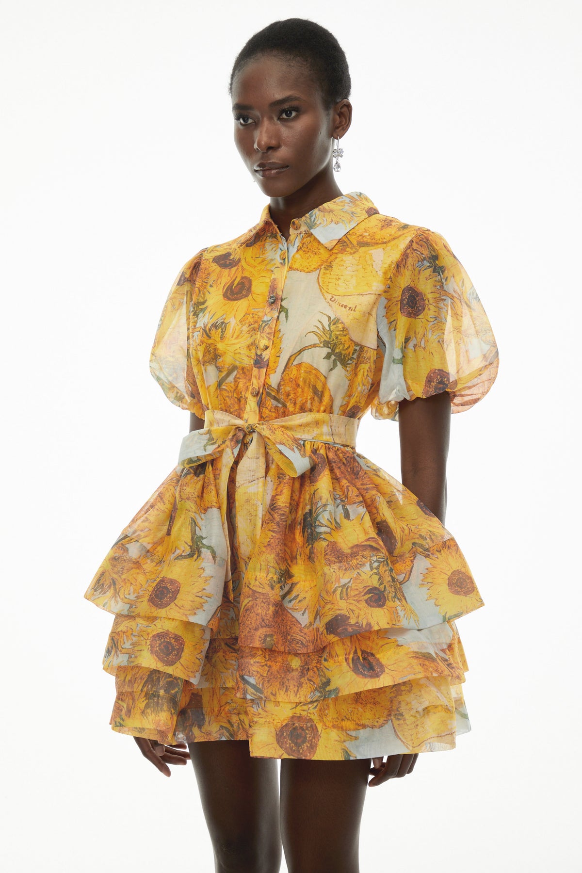 Marisa Yellow Floral Print Tiered Mini Dress