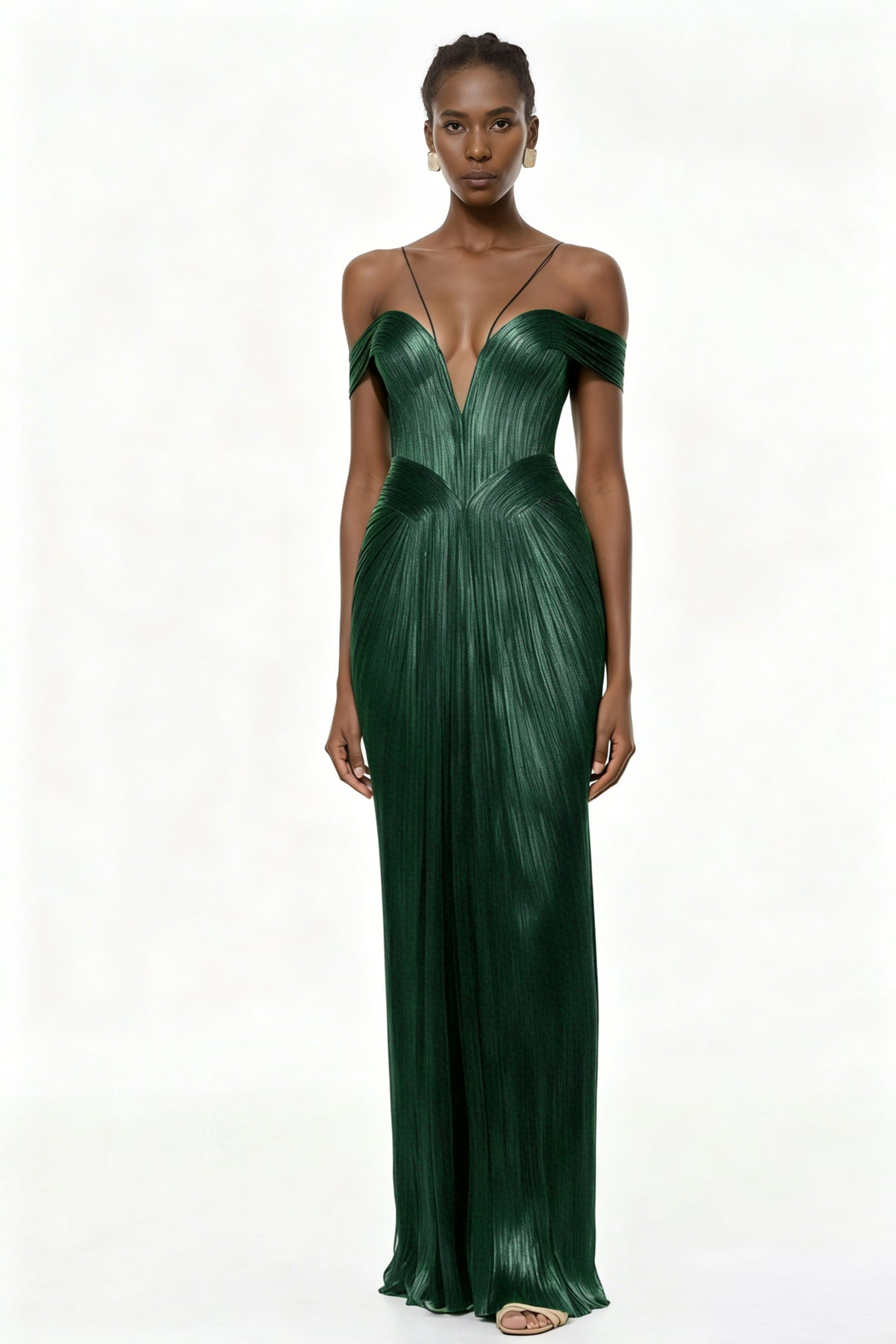 Marise Green Draped Satin Maxi Dress