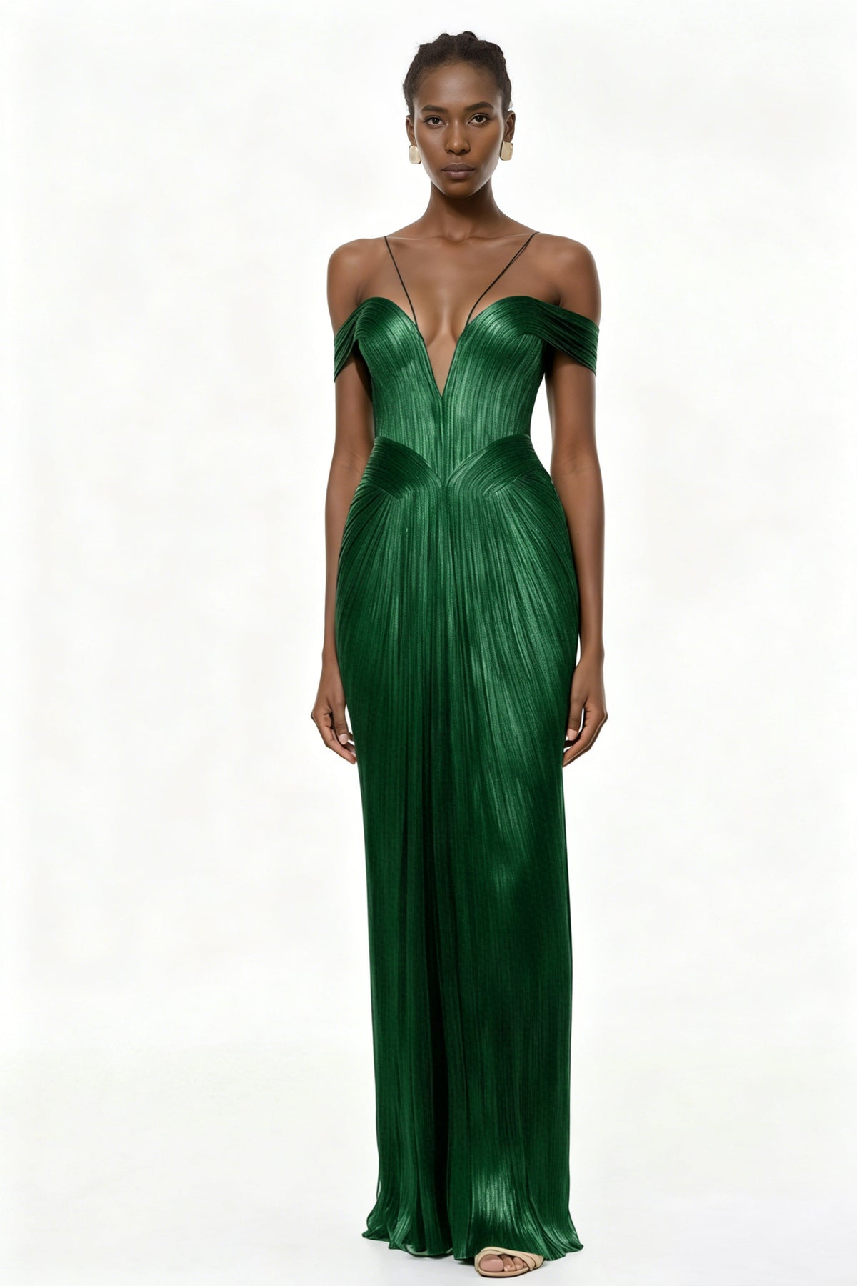 Marise Green Draped Satin Maxi Dress