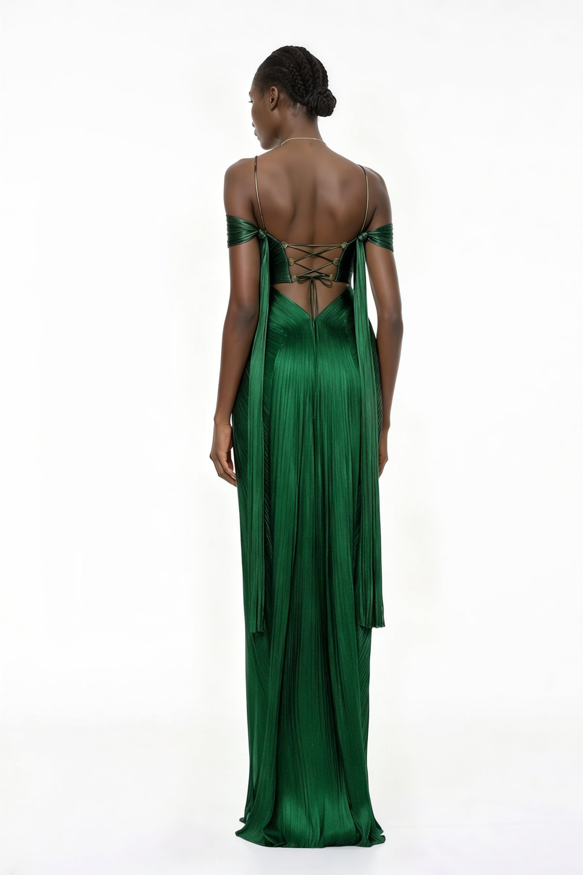 Marise Green Draped Satin Maxi Dress