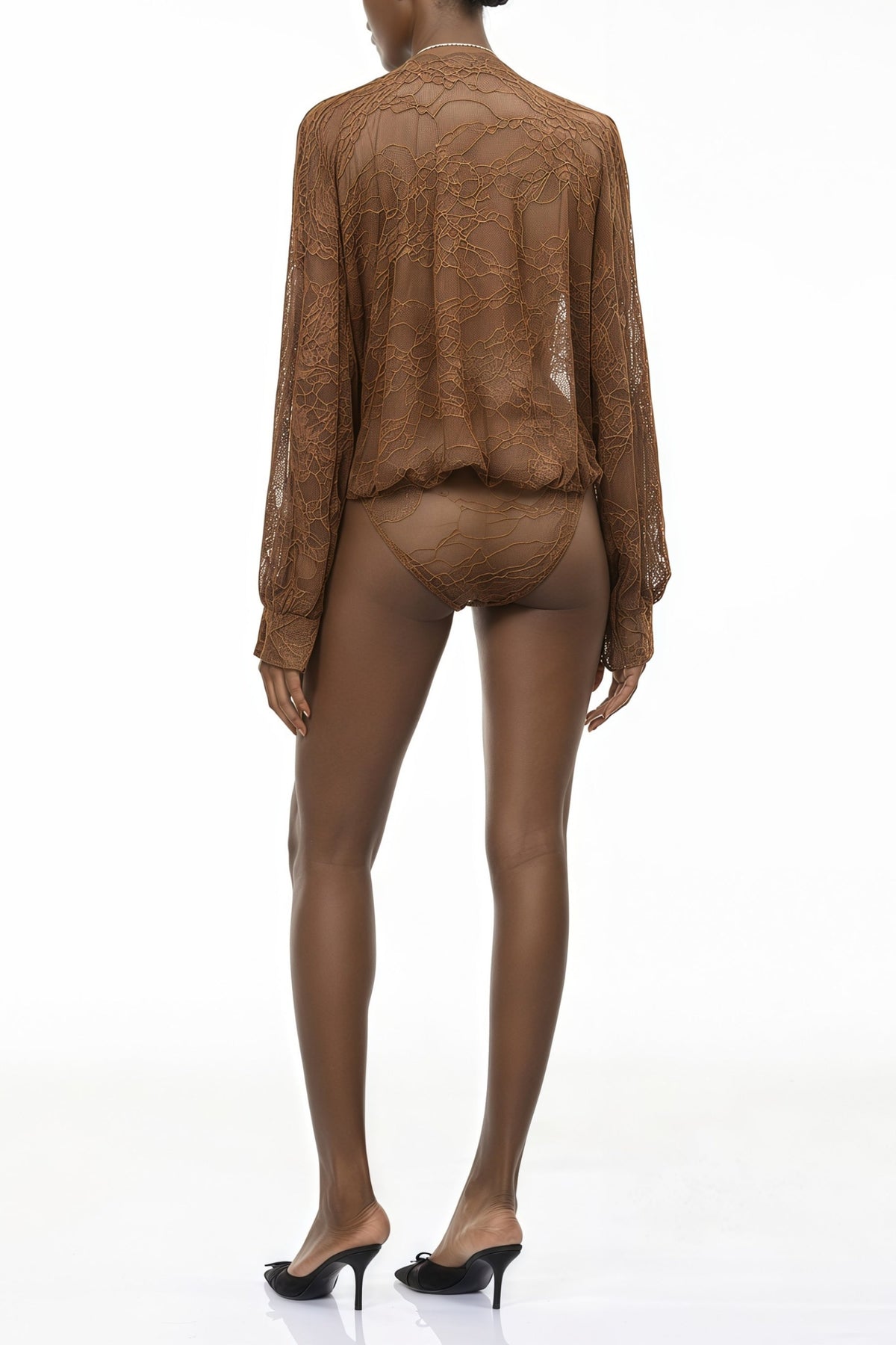 Marise Khaki Floral Lace Bodysuit with Self-Tie