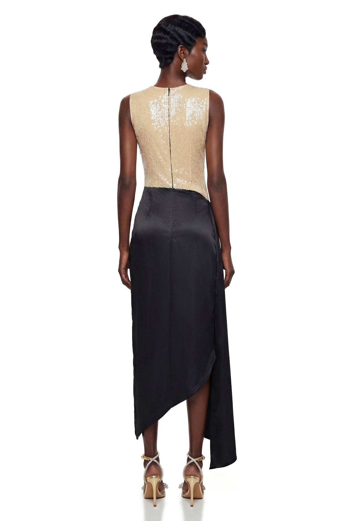 Olivia Cream Sequin Asymmetrical Ruched Maxi Dress