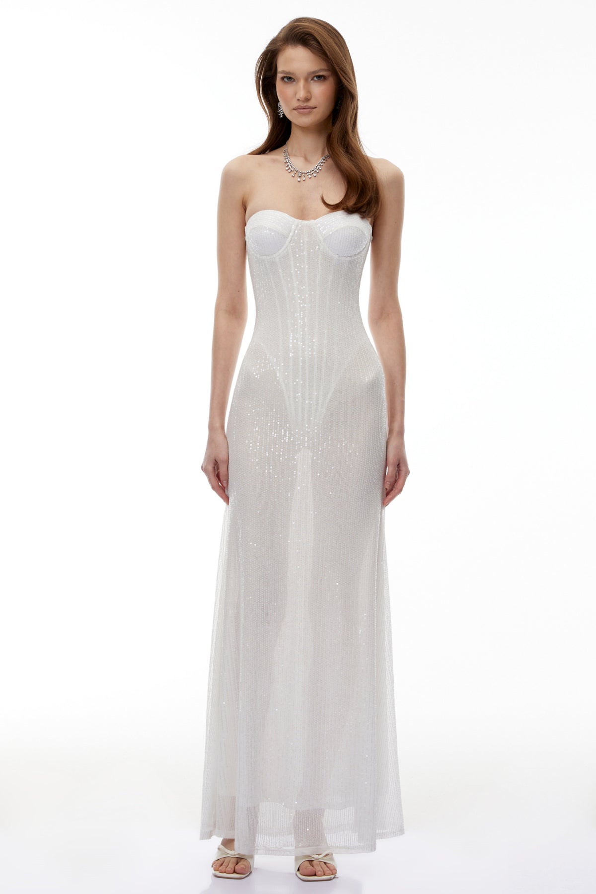 Marwen White Off Shoulder Sequin Maxi Dress