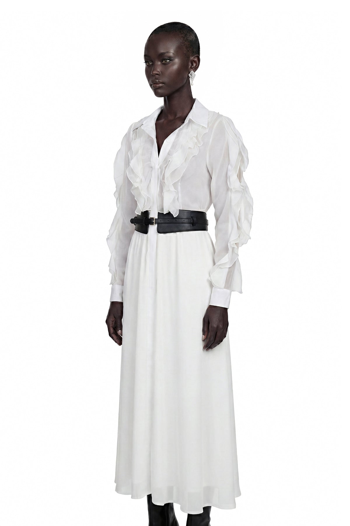 Maryam White Cut-Out Ruffled Maxi Dress