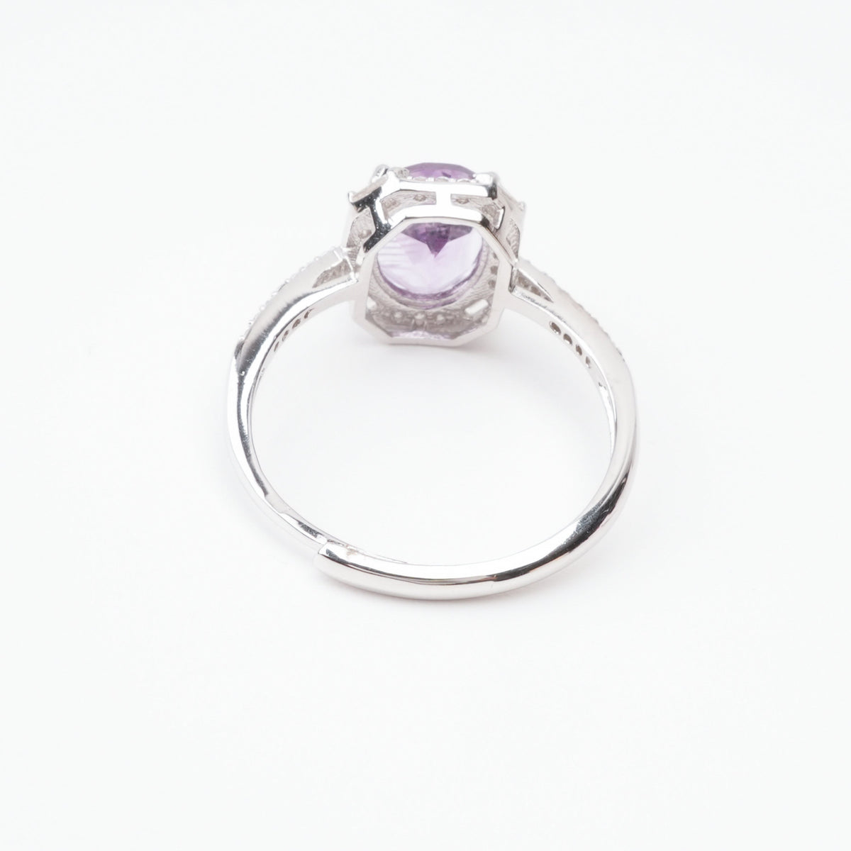 Mathilde Violet Amethyst Oval Cut Geometric Halo Sterling Silver Ring