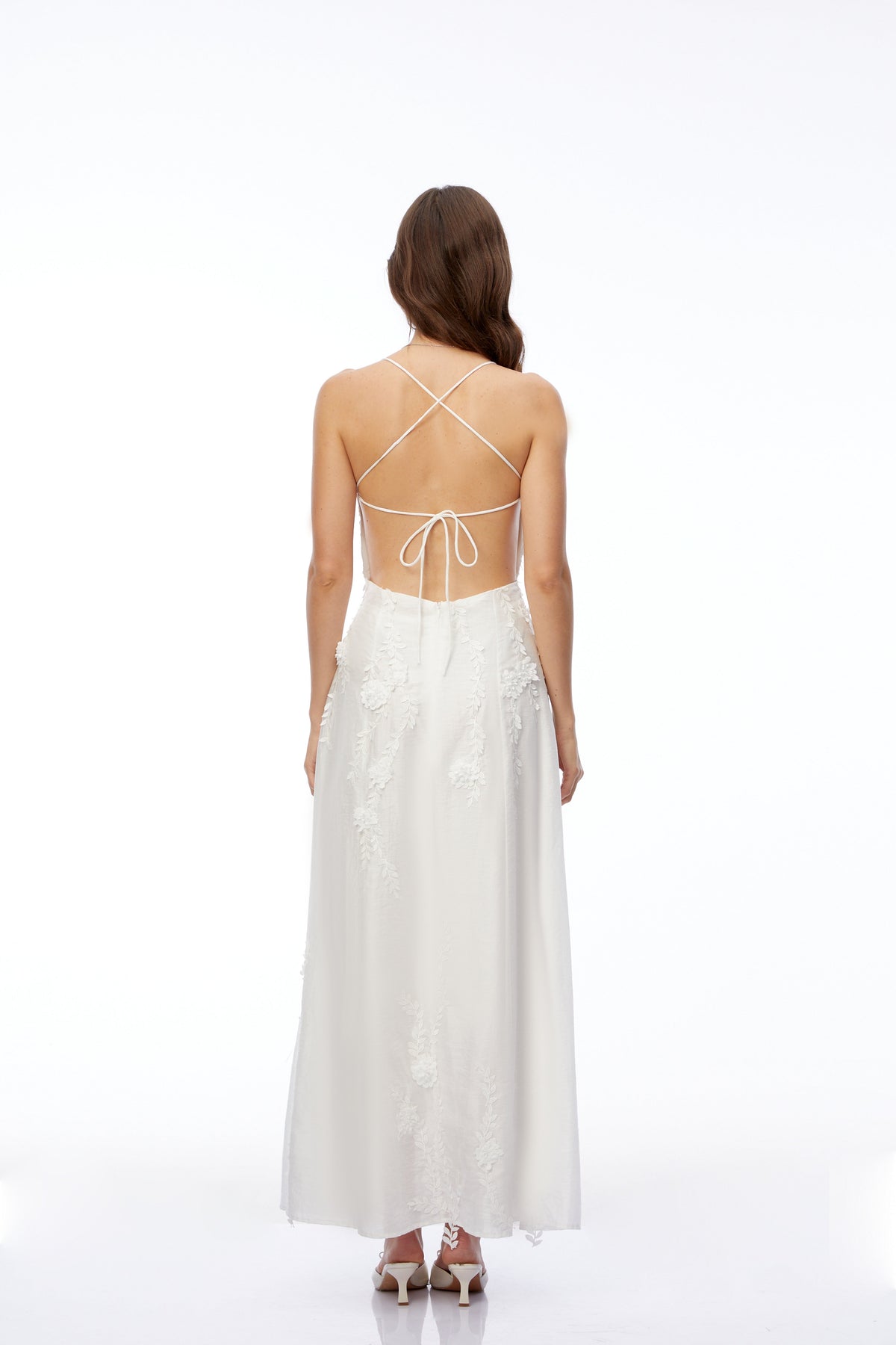 Matilde White Maxi Dress with 3D Florals