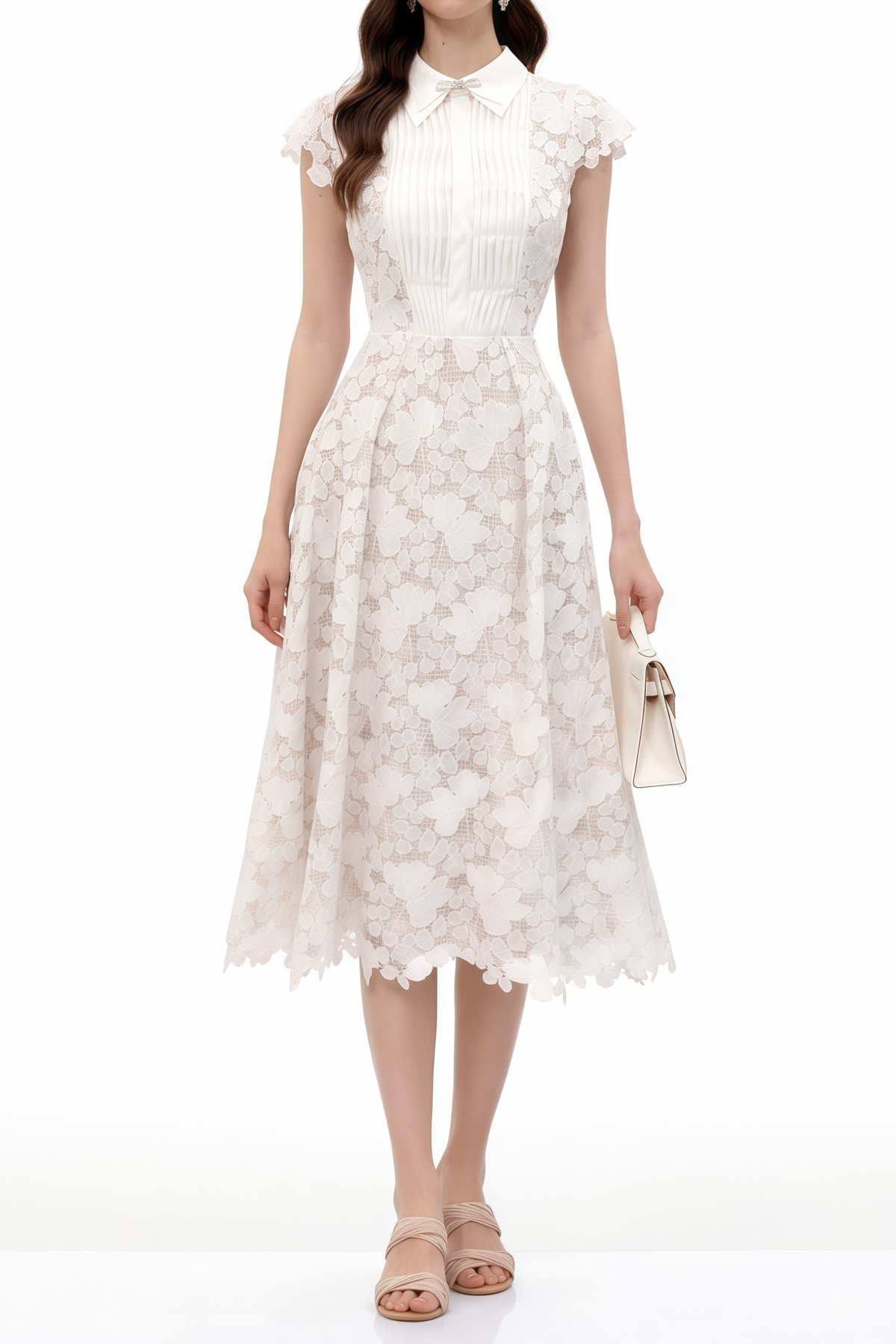 Mckensie White Midi Dress with Floral Appliqué