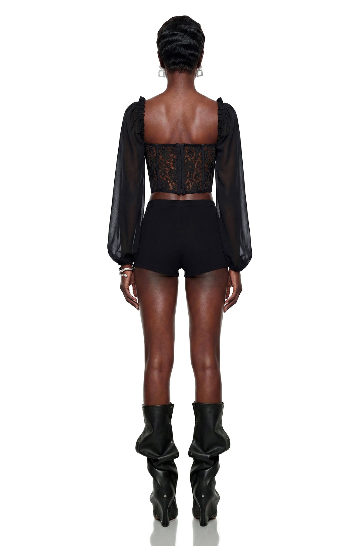 Medea Black Floral Lace Crop Top