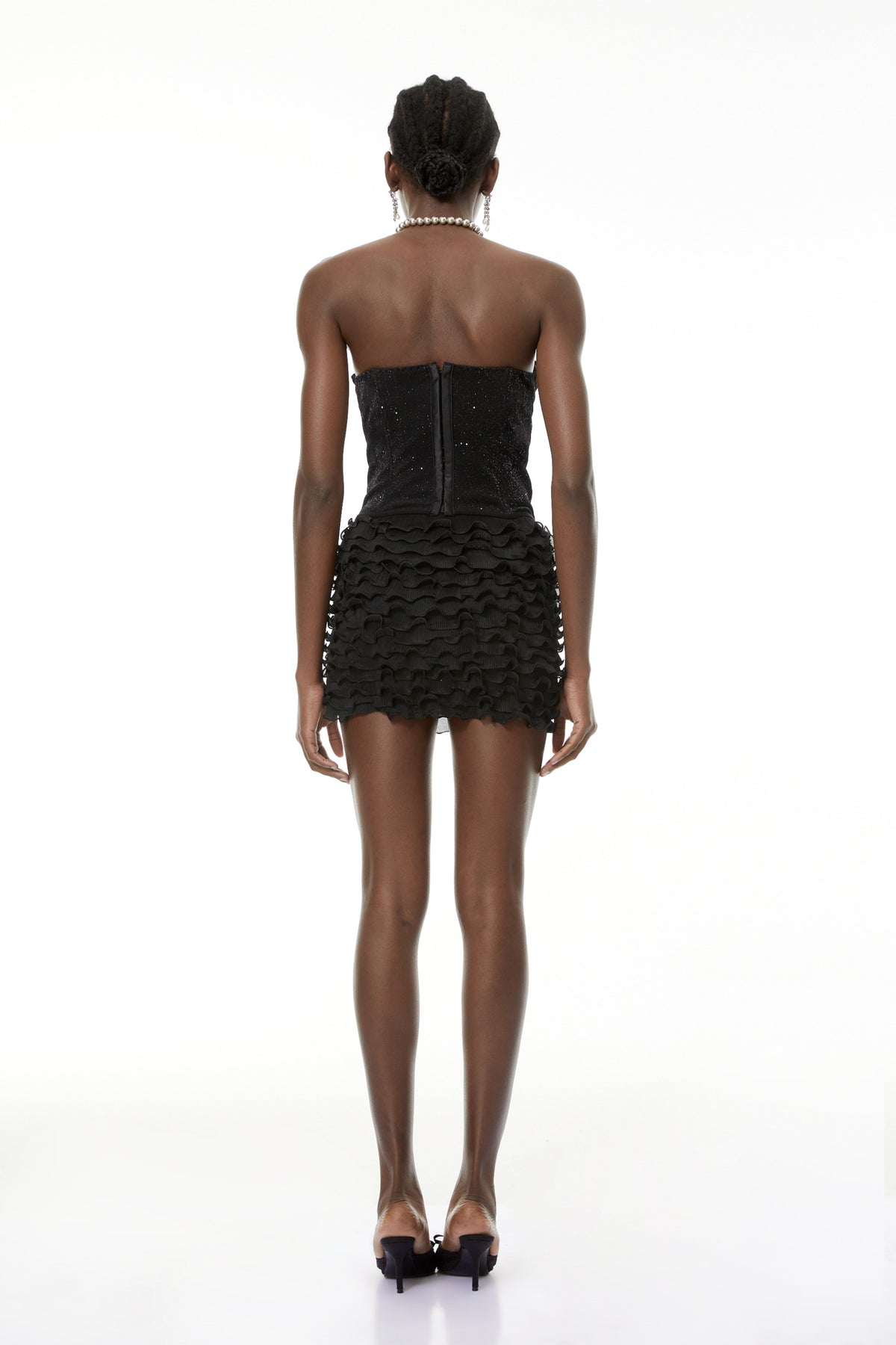 Melanie Black Sequin Lace Top & Skirt Set