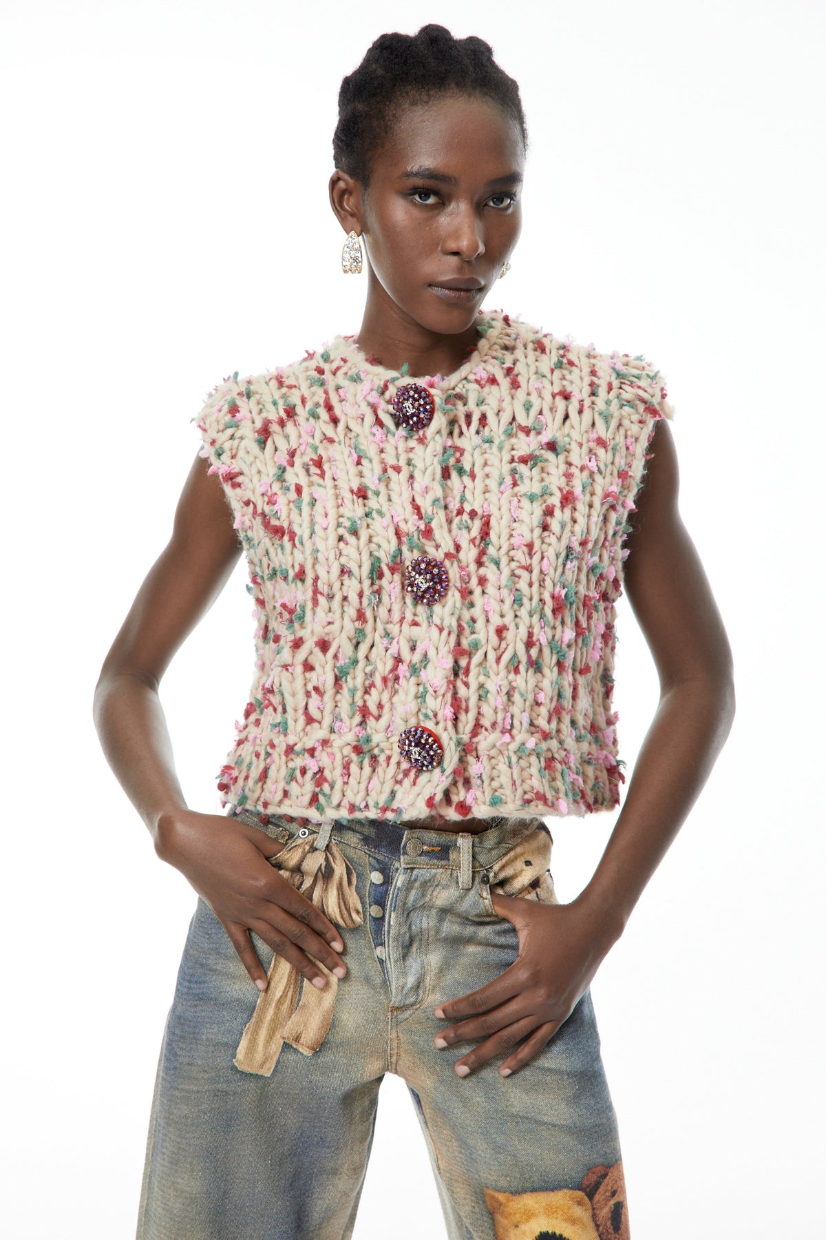 Mélisande Neutral Floral Knit Sweater Vest