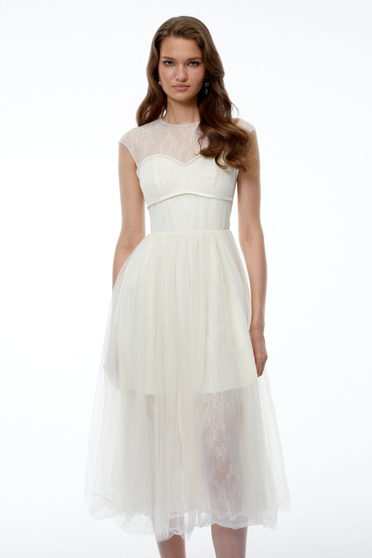 Mila Cream Semi-Sheer Tulle Midi Dress