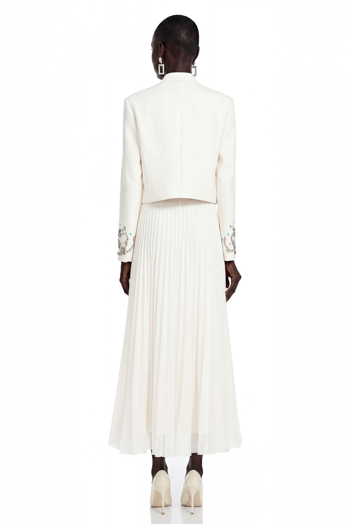Mildred White Rhinestone Coat & Pleated Maxi Dress Set