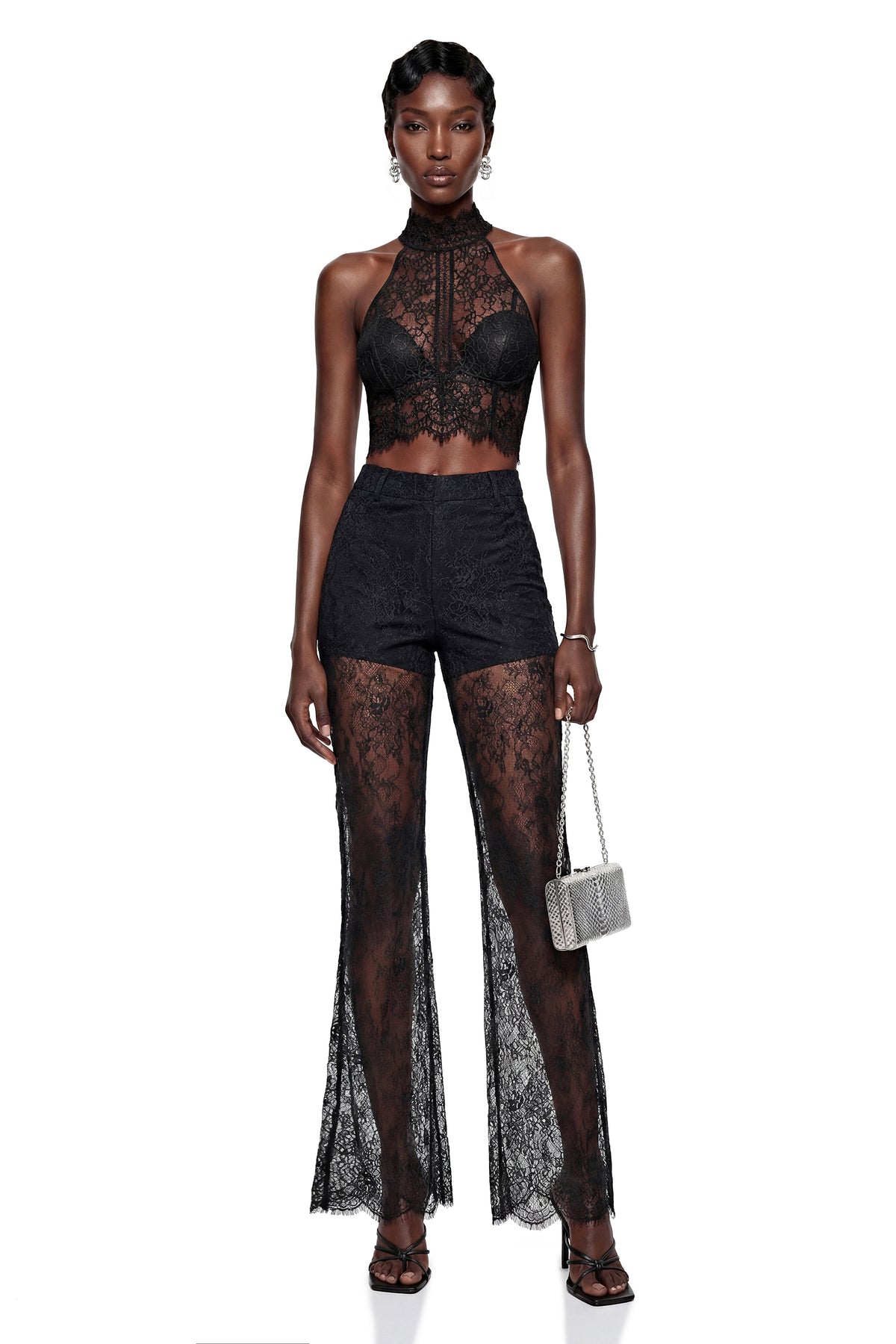 Munirah Black Semi-Sheer Lace Trousers