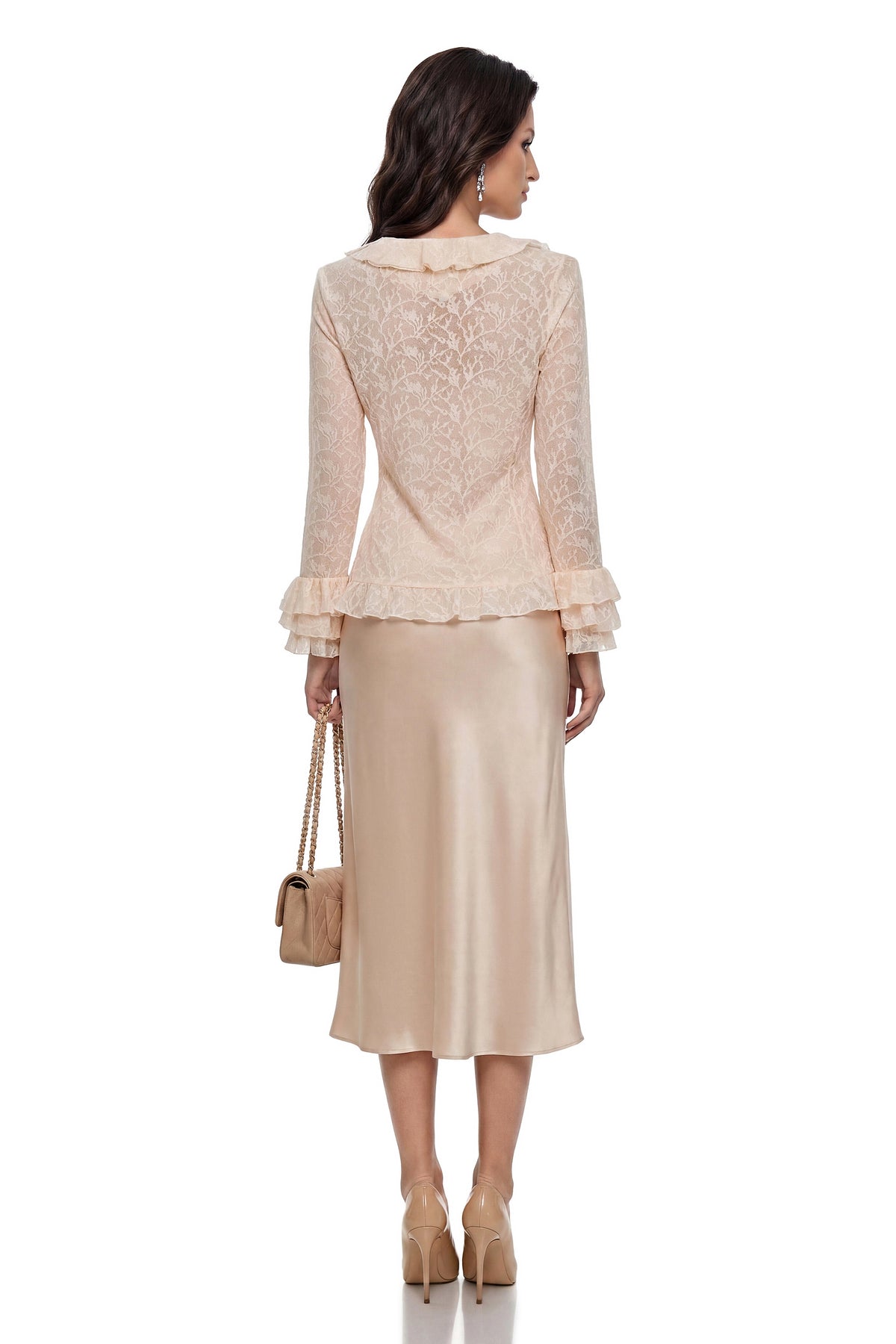 Naama Cream Plunge Neck Ruffled Blouse