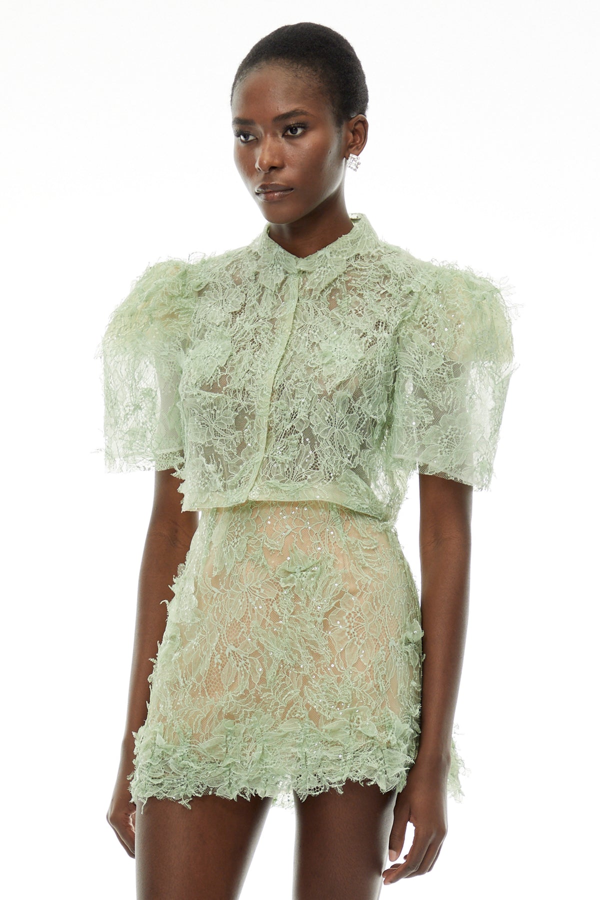 Nathalie Sage Green Floral Lace Top & Skirt Set