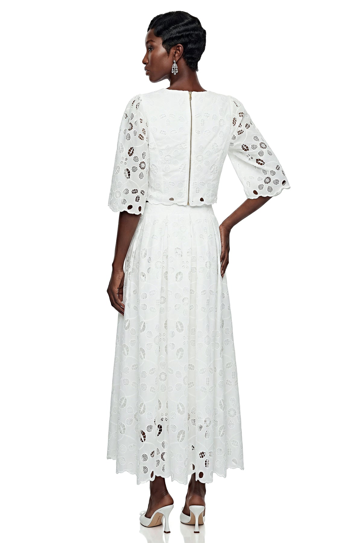 Nephthys White Floral Cut-Out Blouse & Skirt Set