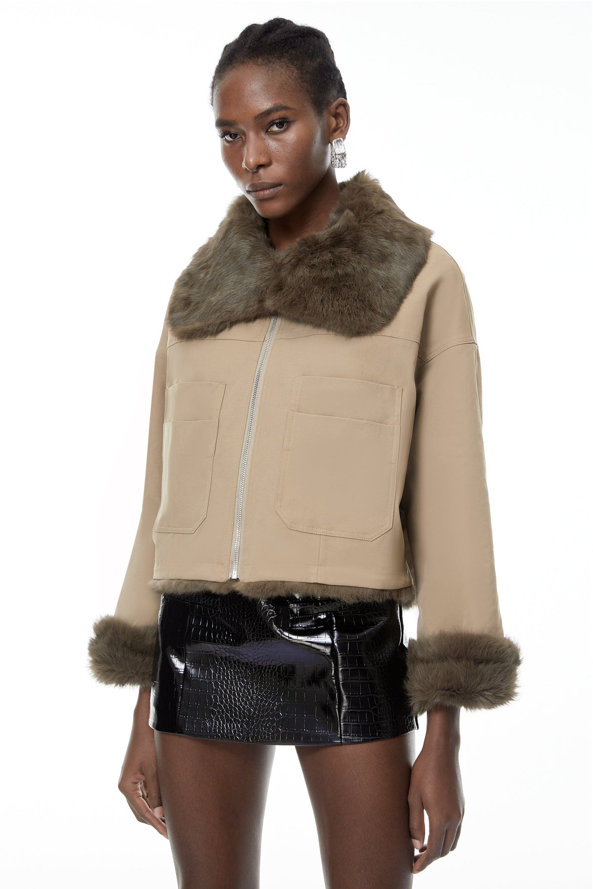Nevaeh Khaki Fur Trim Coat