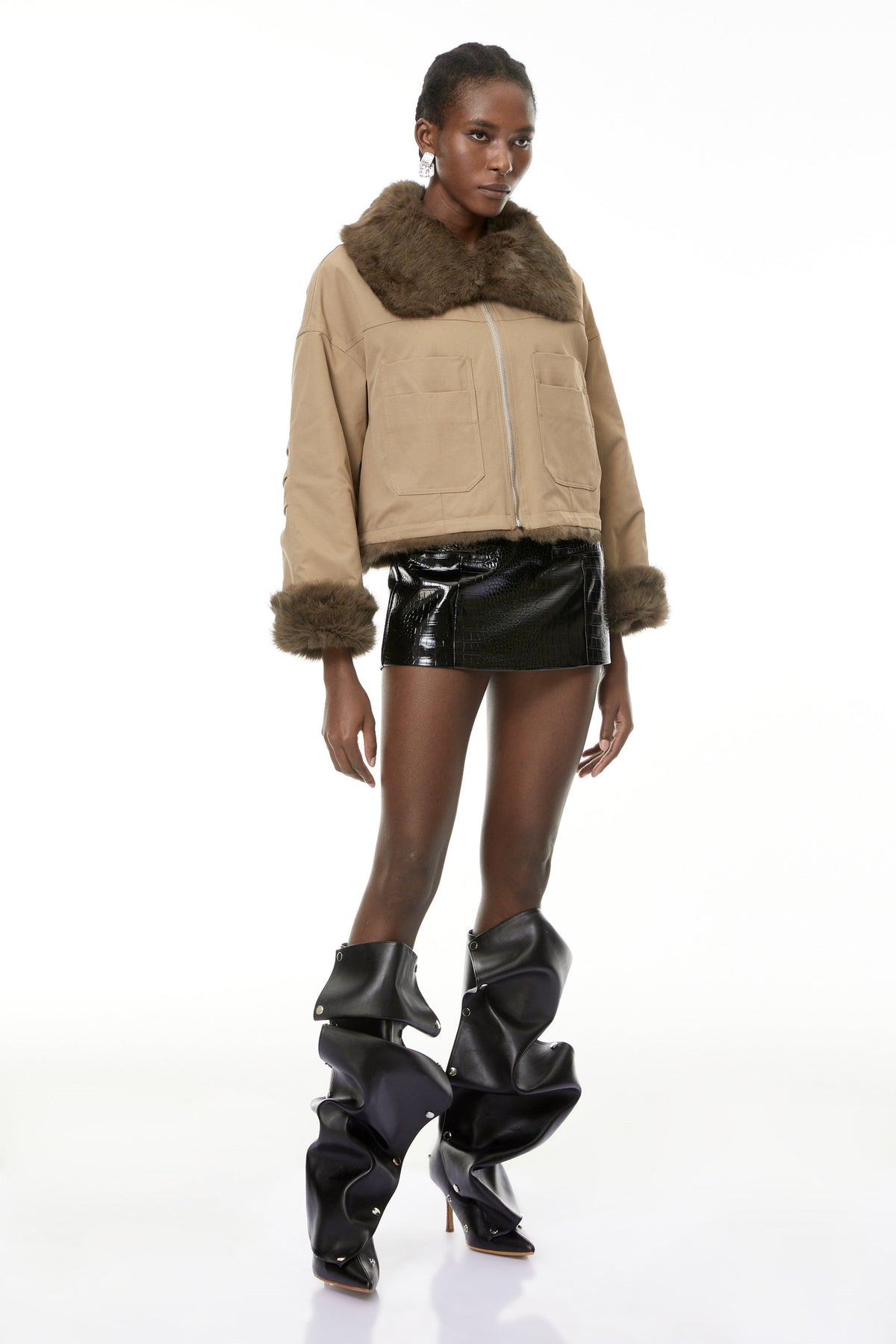 Nevaeh Khaki Fur Trim Coat