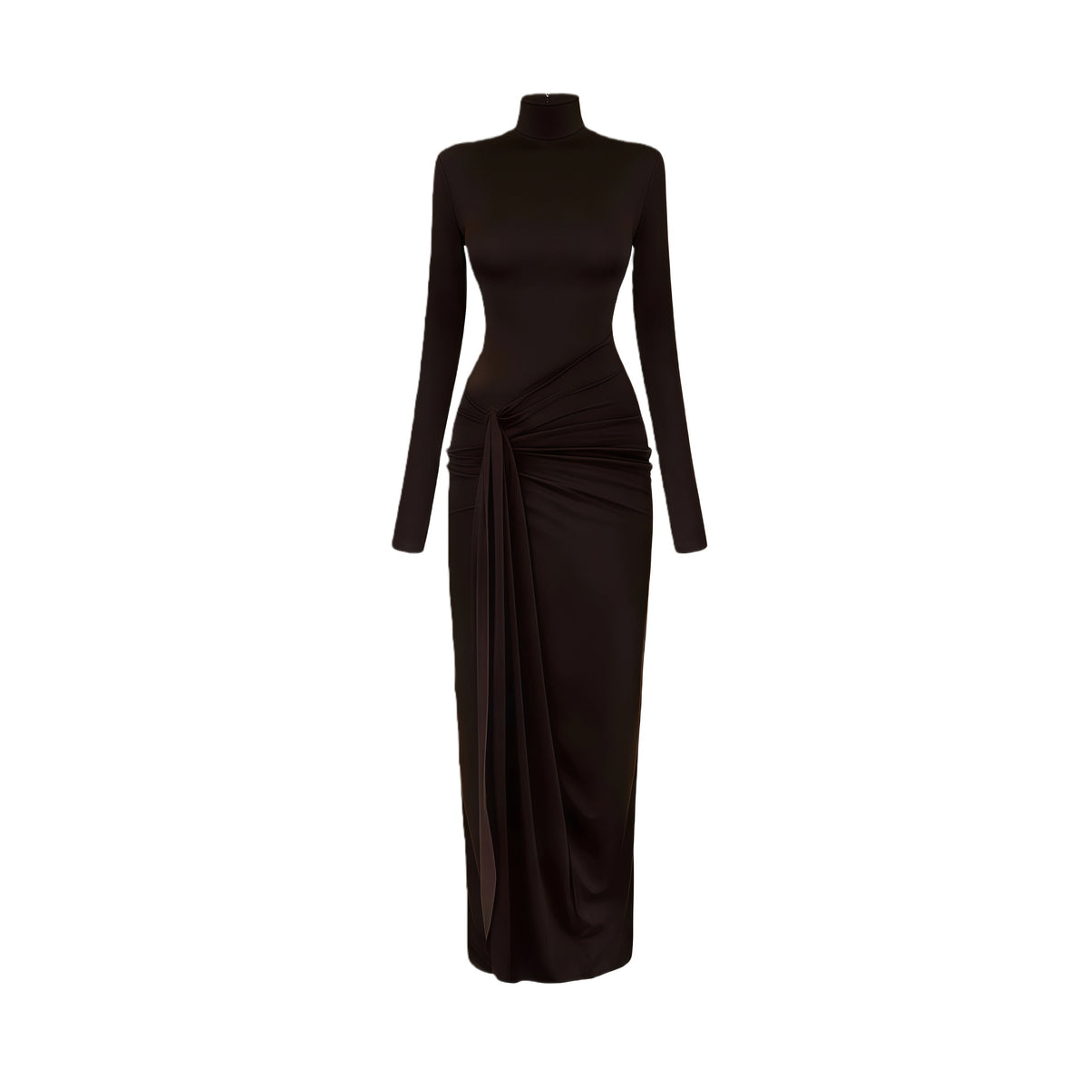Neve Brown High Neck Twist Knot Maxi Dress (Final Sale)