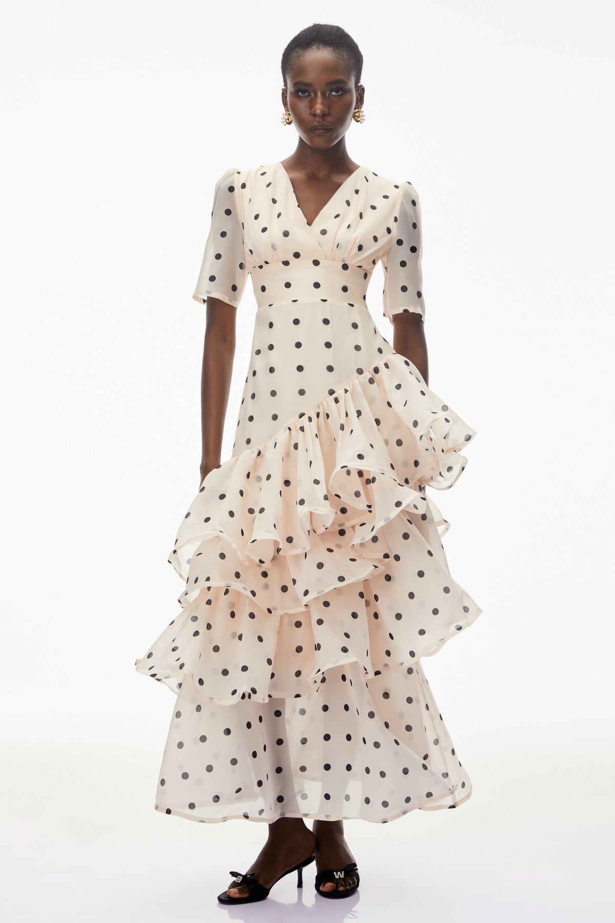 Nicoletta White Polka Dot Asymmetrical Maxi Dress