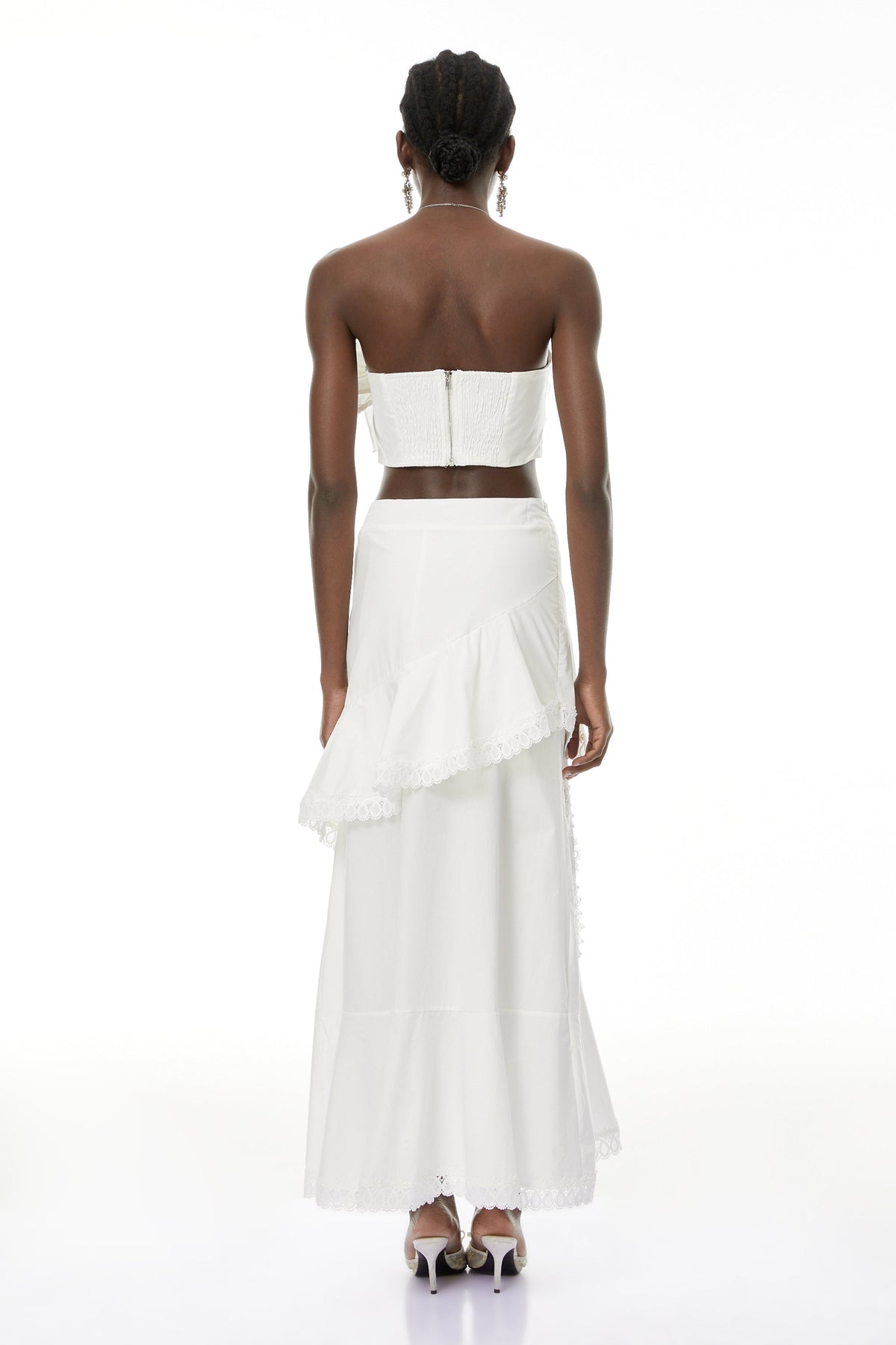 Nonhle White Floral Appliqué Top & Skirt Set