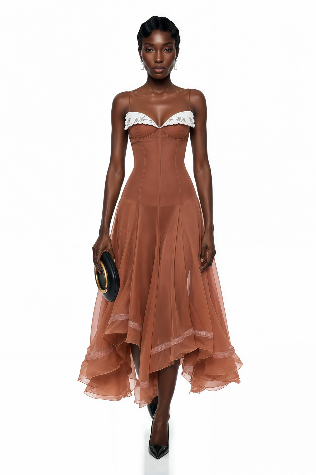 Nuria Rust Brown Asymmetrical Midi Dress
